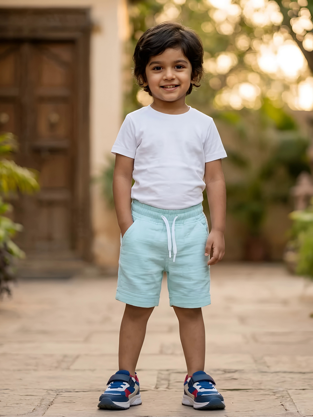 Boys' Light Blue Textured Drawstring Shorts - Summer Essentials