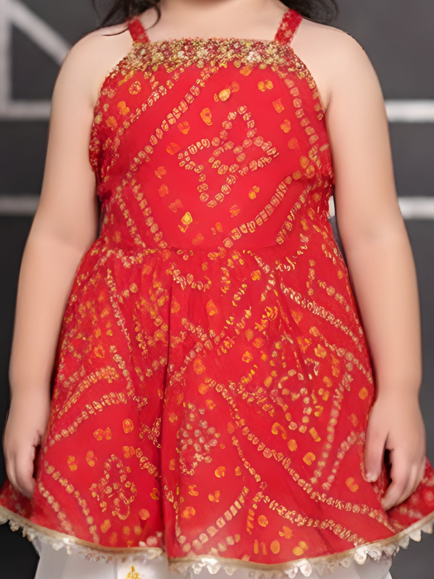 Girls Traditional Sleeves Less Patiala Set - Red