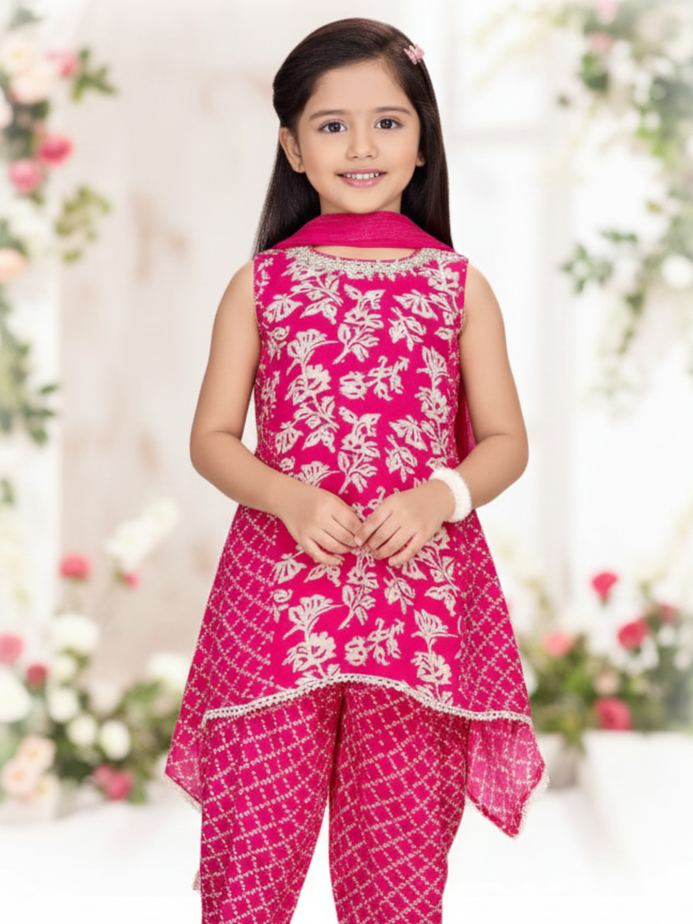 Girls Pink Color Ethenic Set