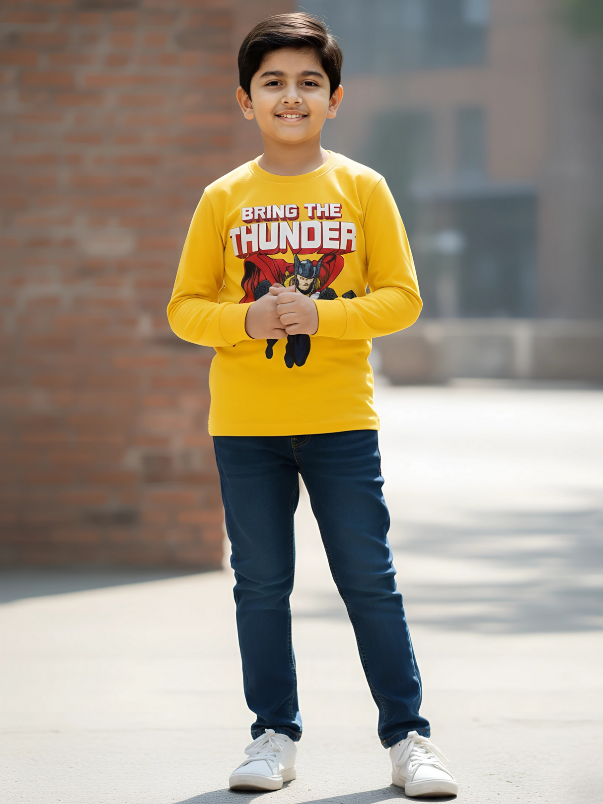 Kids' Oversize Floral Graphic T-Shirt - Mustard Yellow 'Be Humble' Tee.