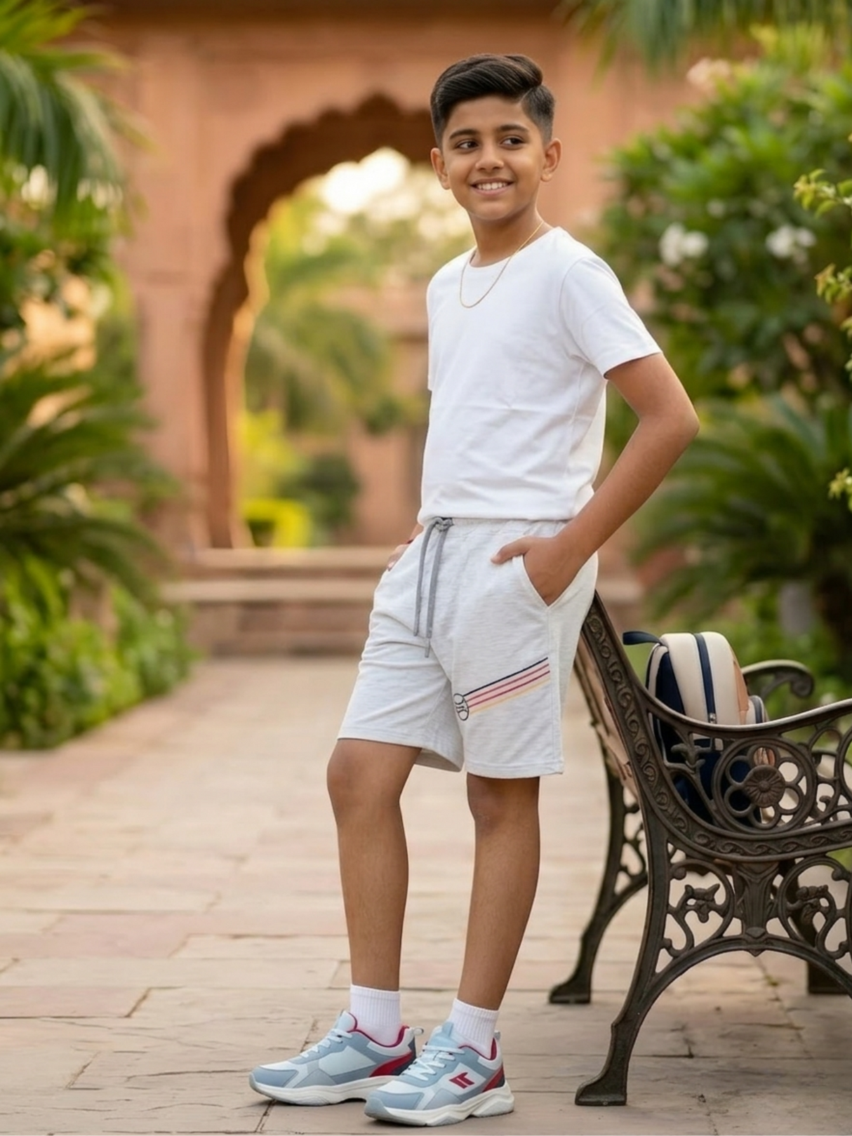 Boys Casual Grey Striped Lounge Shorts