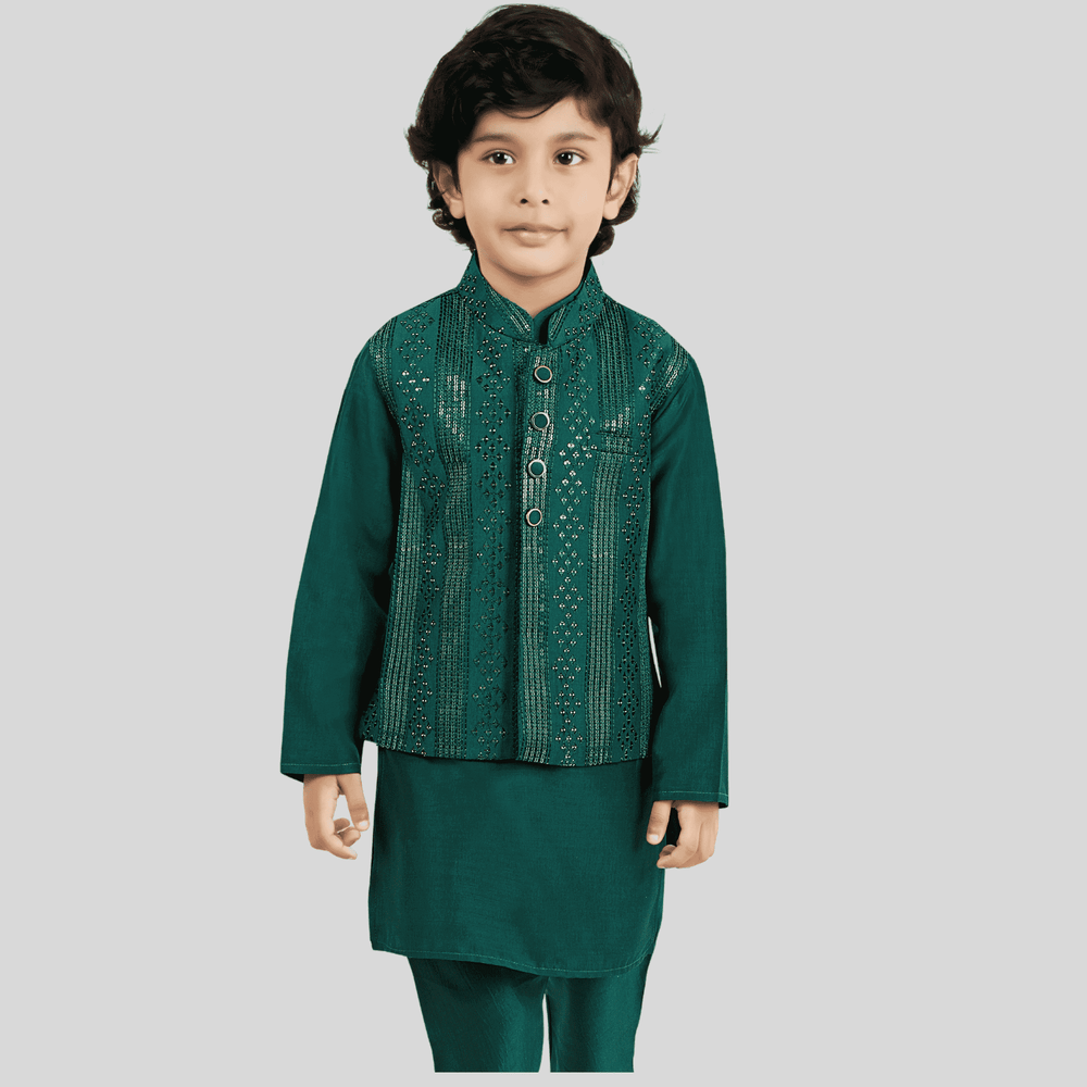 Boys Traditional With Work Chudidar Kurta with Koti - RAMA