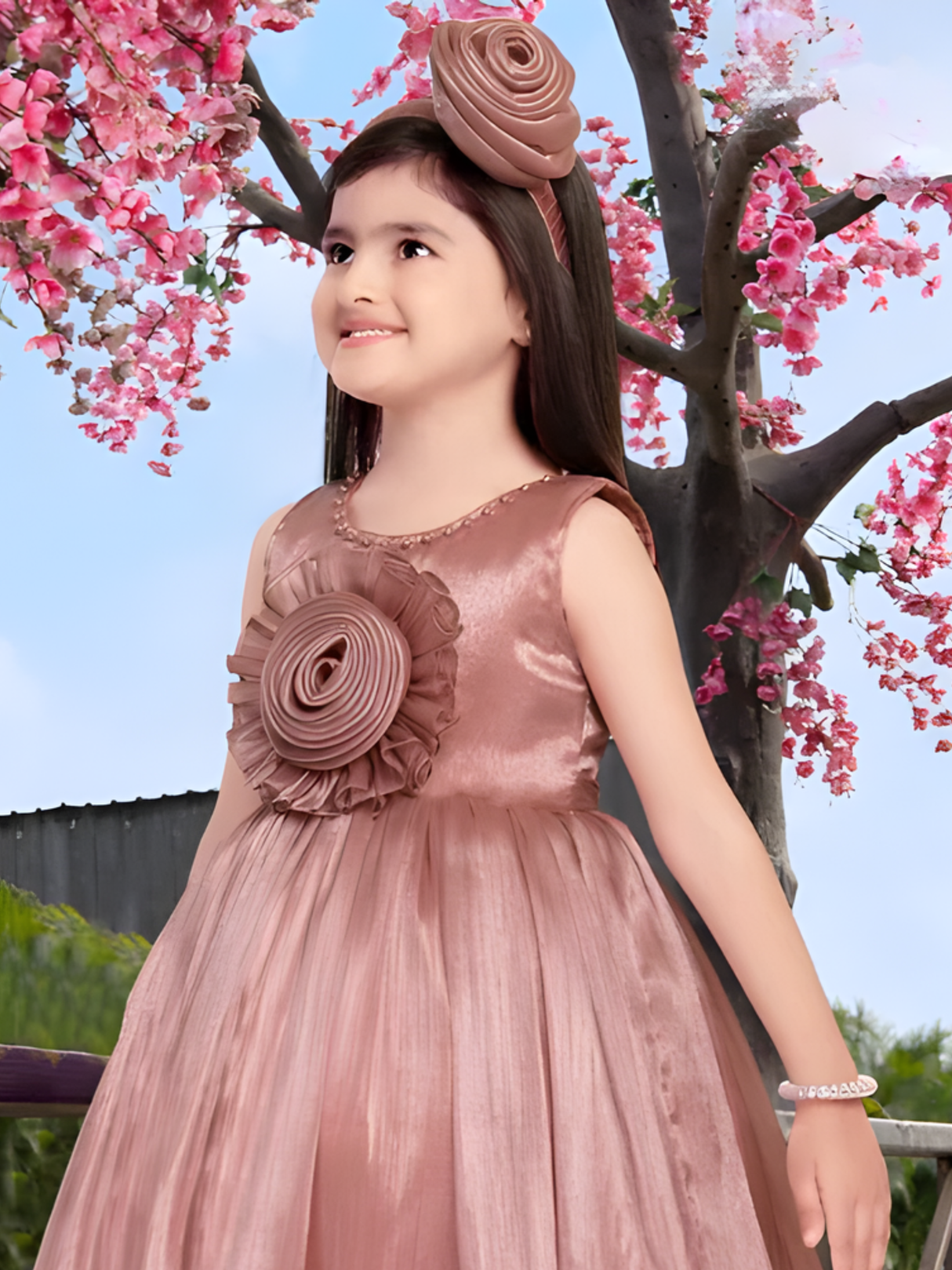 Girls Party Heavy Party Frock with work - Peach