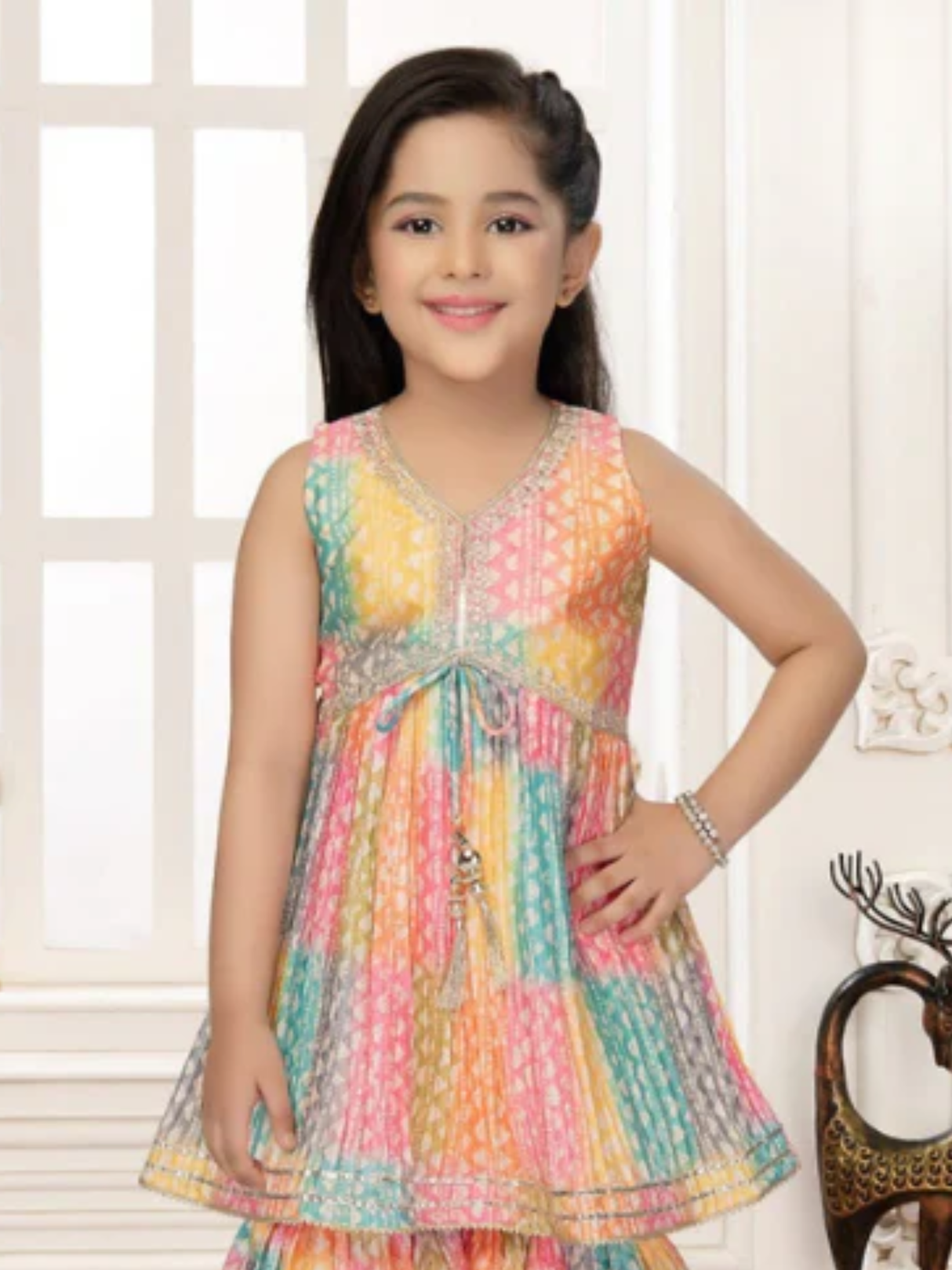 Girls Traditional Sleeves Less Sharara Set