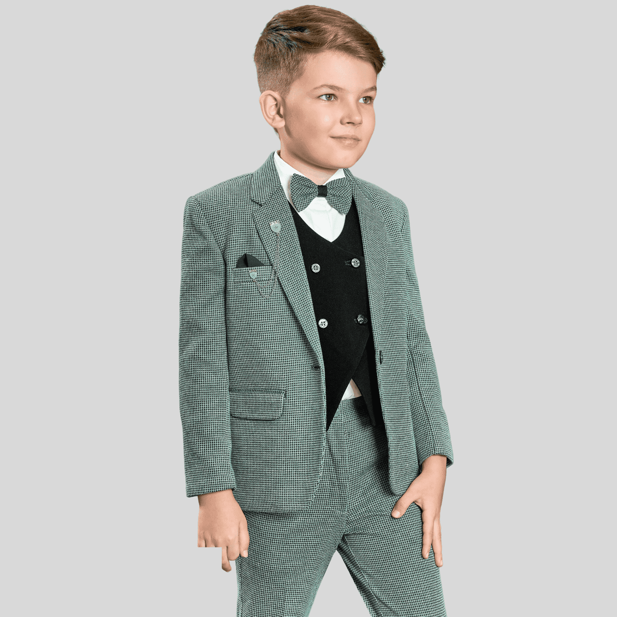 Boys Party 5 Piece Suit With Bow-Green