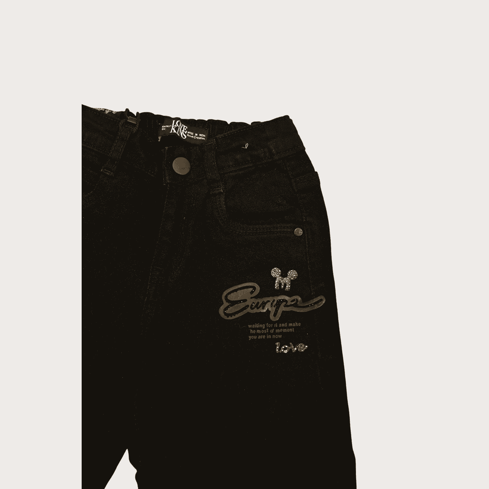 Girls Casual Plain Jeans Pant Half Elastic - Black