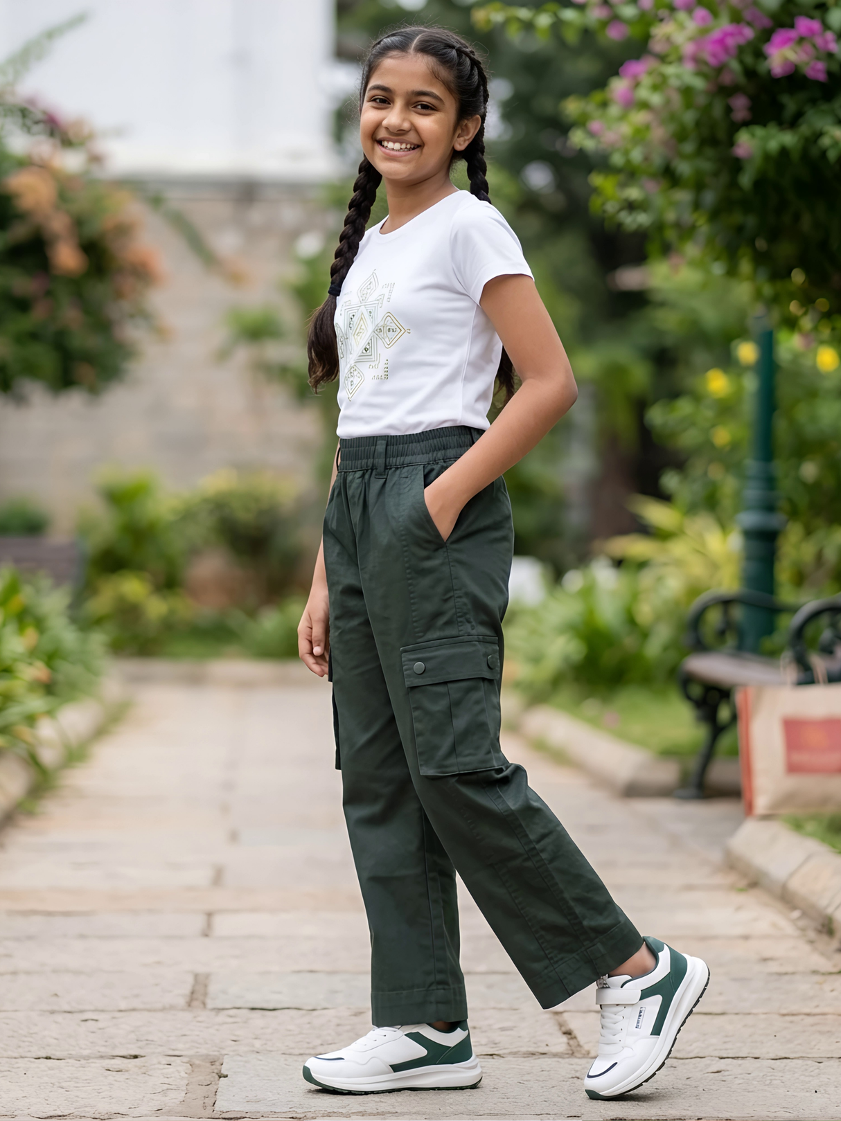 Girls Olive Green Cargo Pants