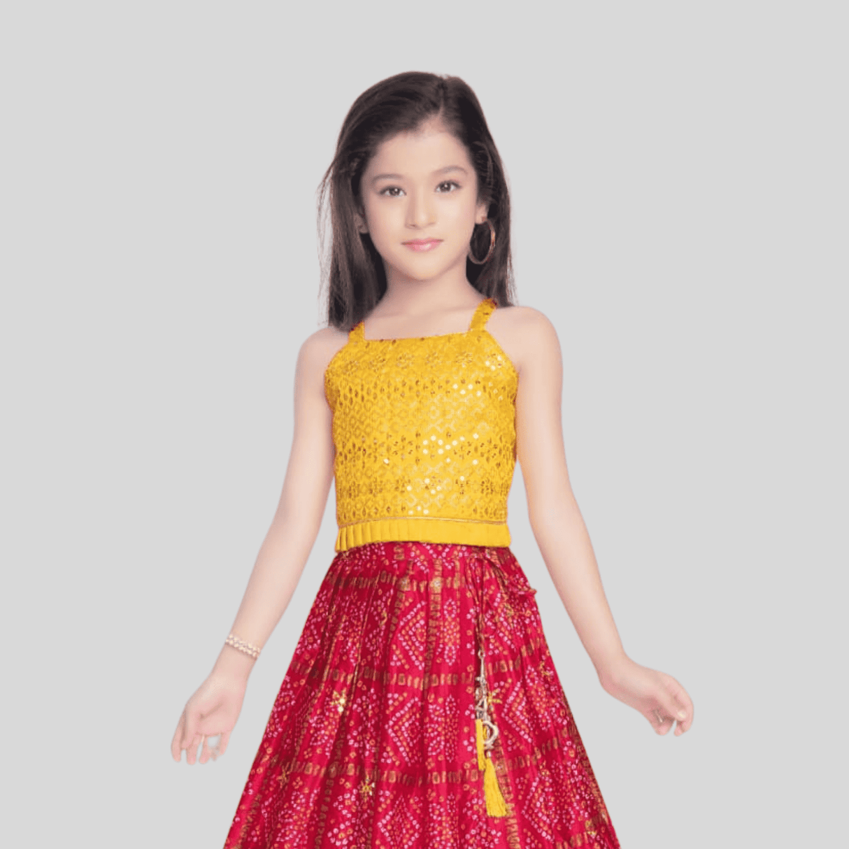 Girls Traditional Sleeves Less Long Choli - Yellow