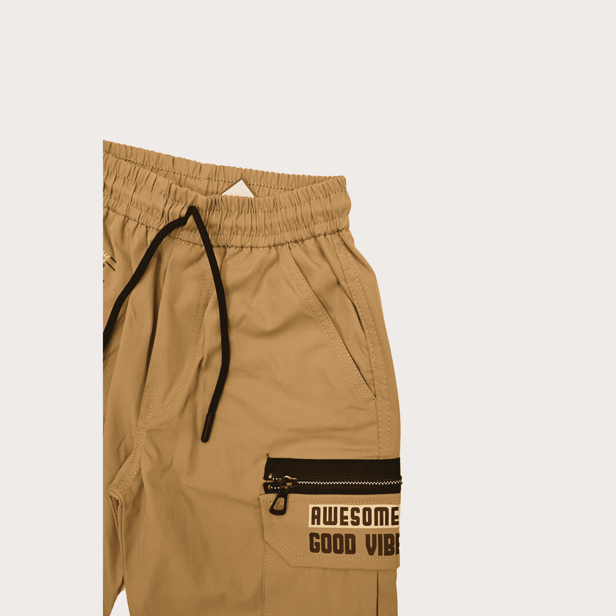 Boys Casual Fashion Cotton Joggers With Rib - Khakhi