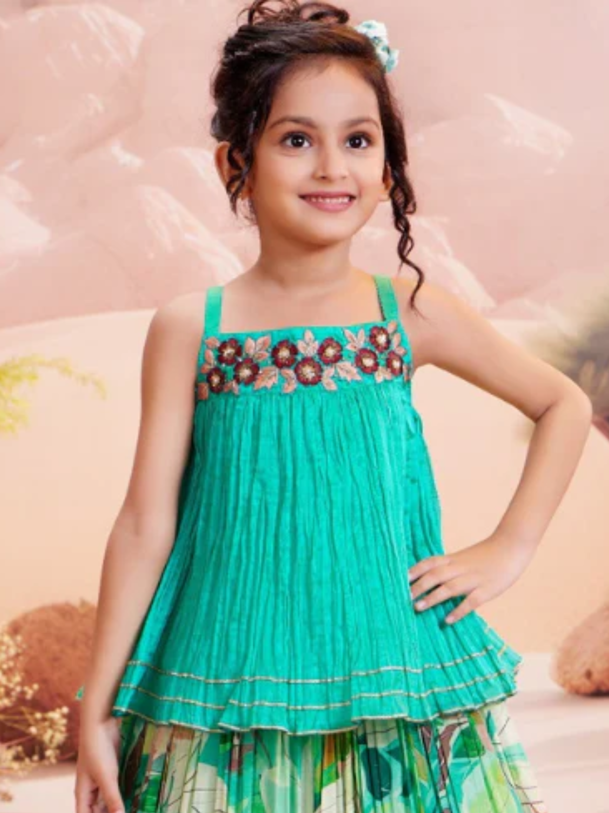 Girls' Multi-Tone Patchwork Lehenga Choli Set