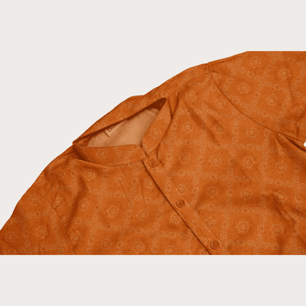 Boys Traditional Printed Chudidar Kurta Set - Orange