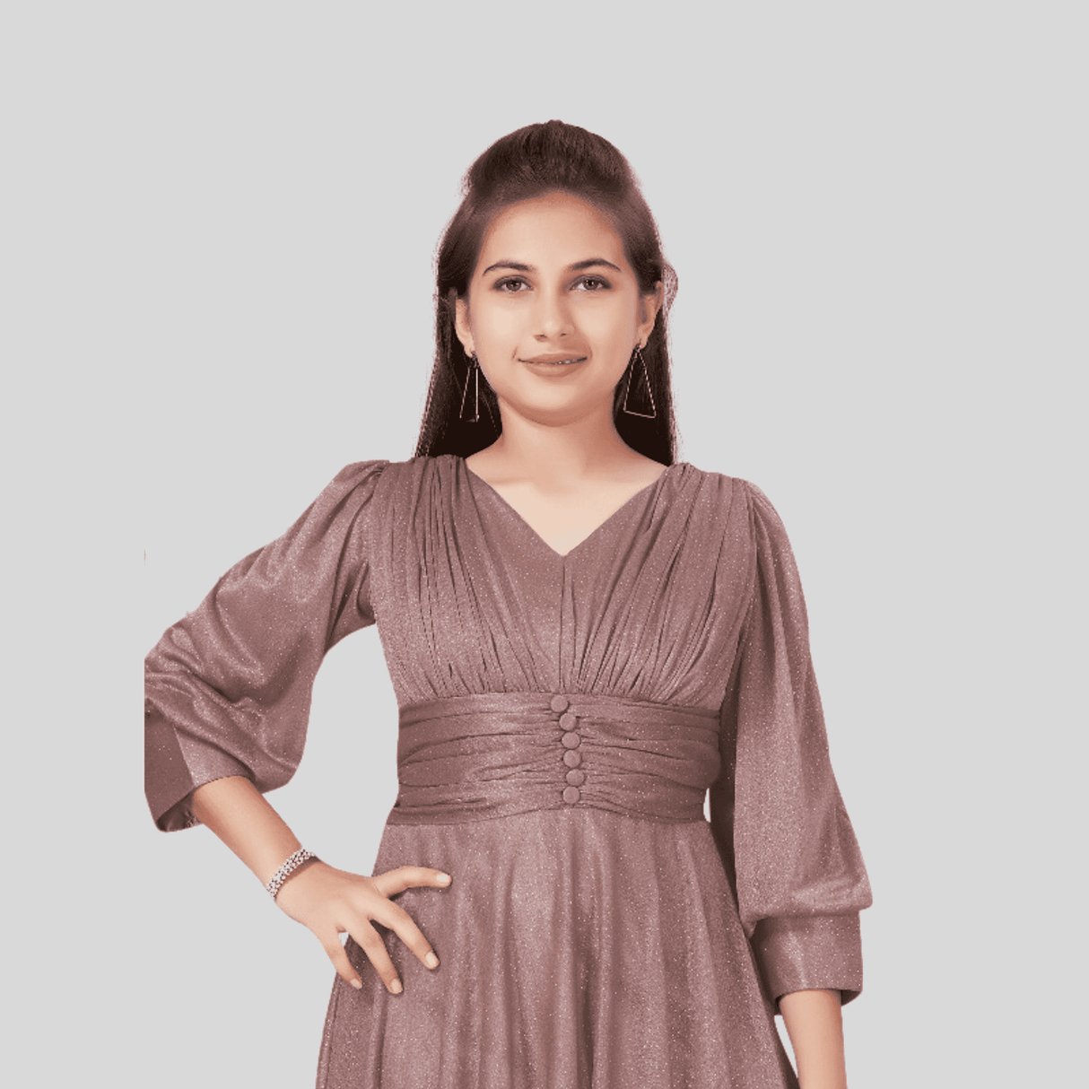 Girls Traditional Full Sleeves Full Length Gown - Purple