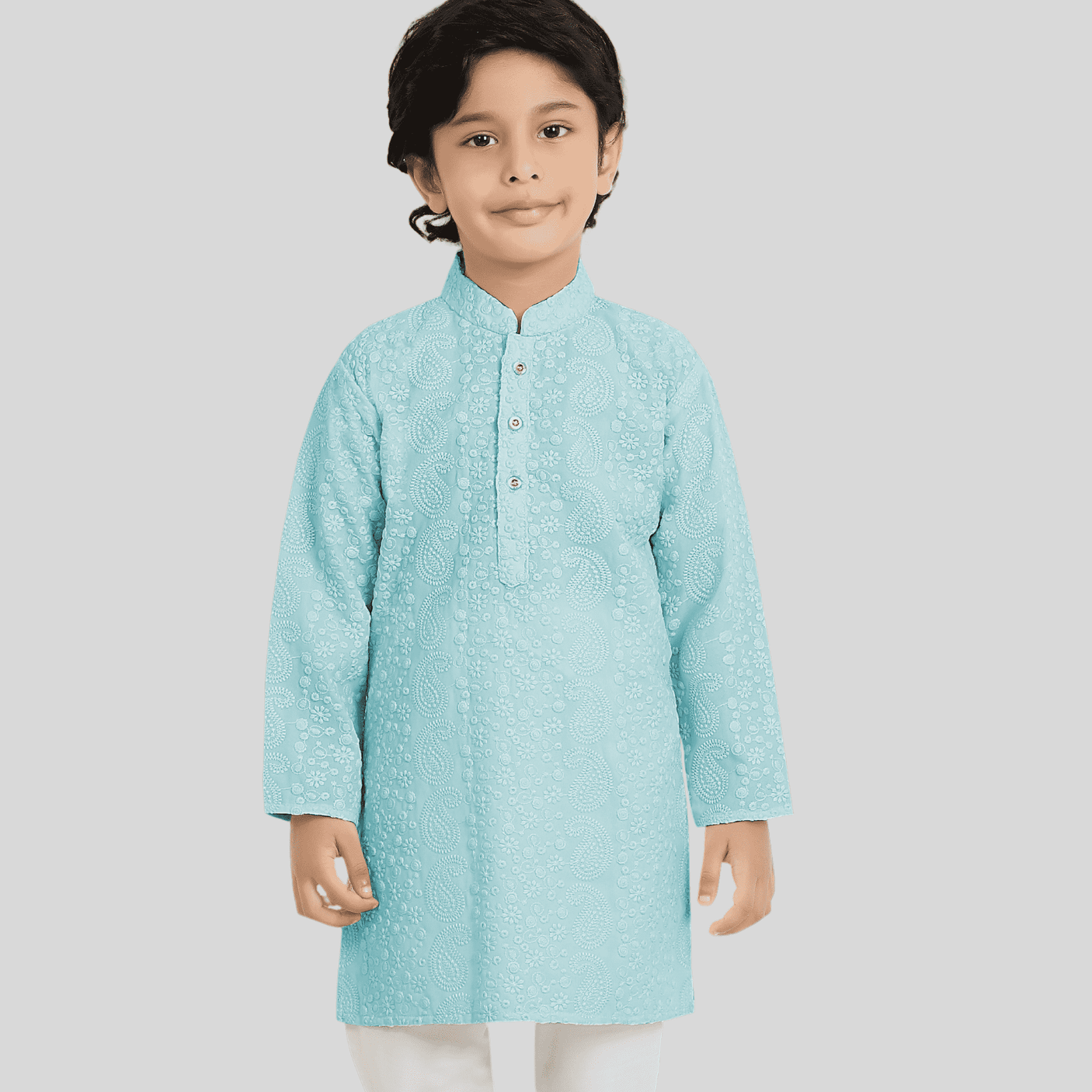 Boys Traditional Self Design Chudidar Kurta Set - Blue