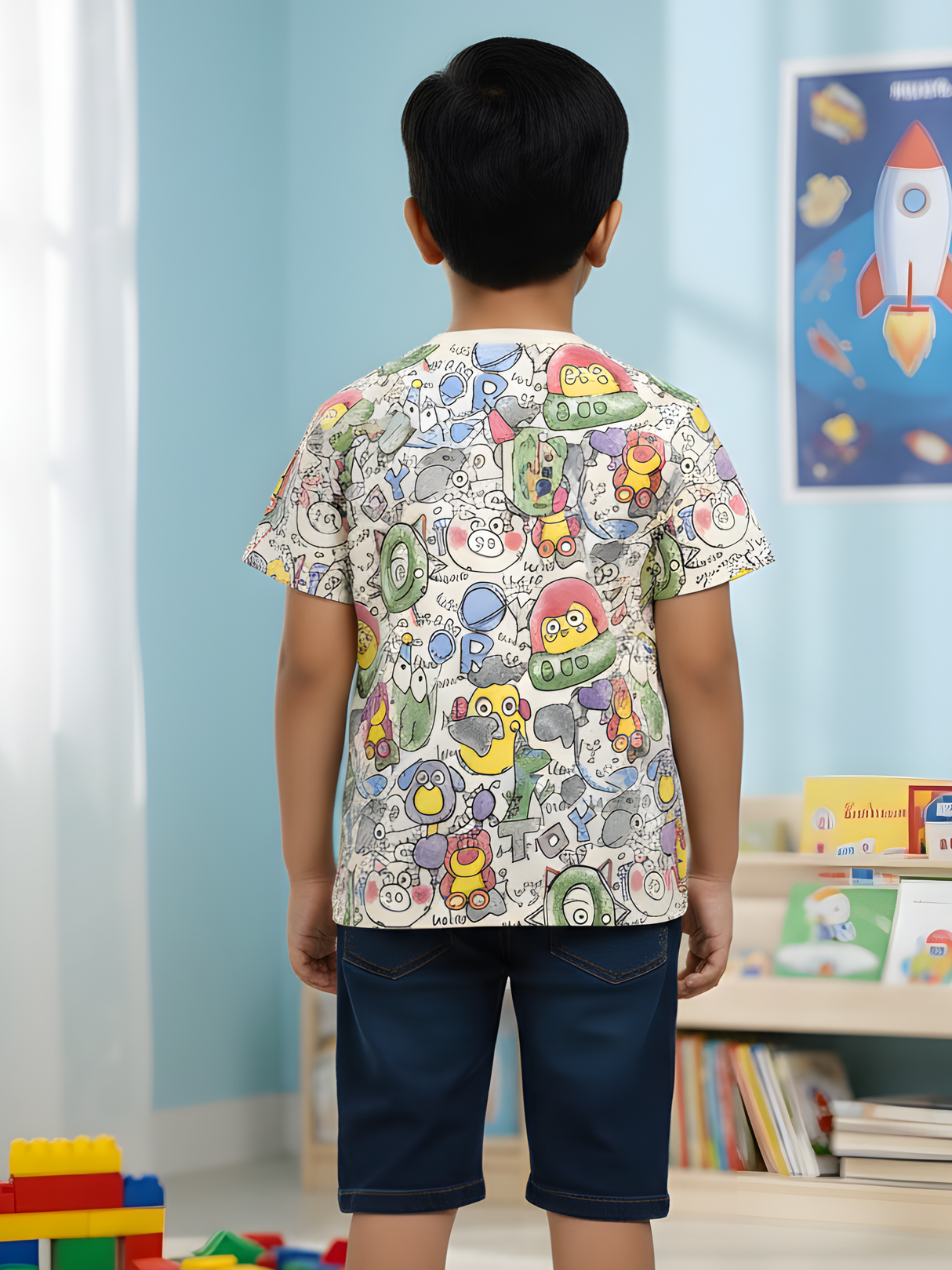 Boys' Cream "SUPERB!" All-Over Alien & Toy Graphic T-Shirt