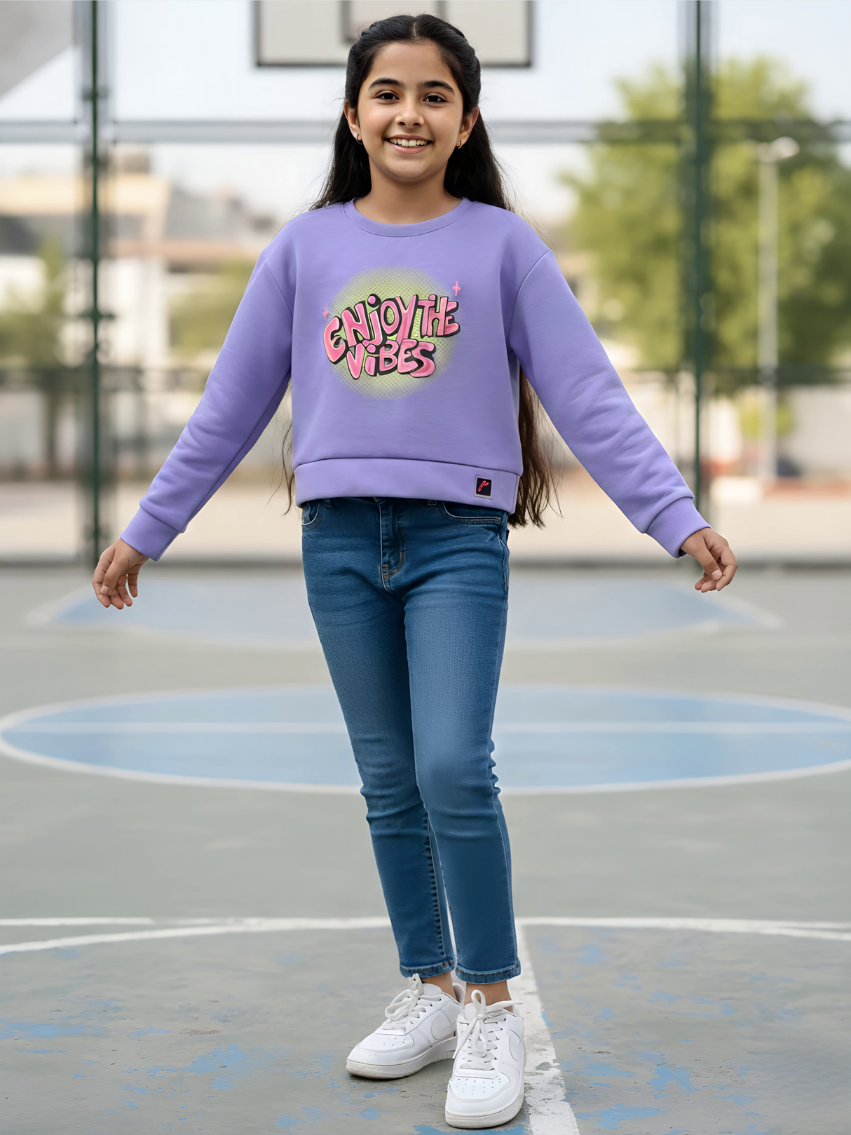 Girls "Enjoy The Vibes" Graphic Sweatshirt