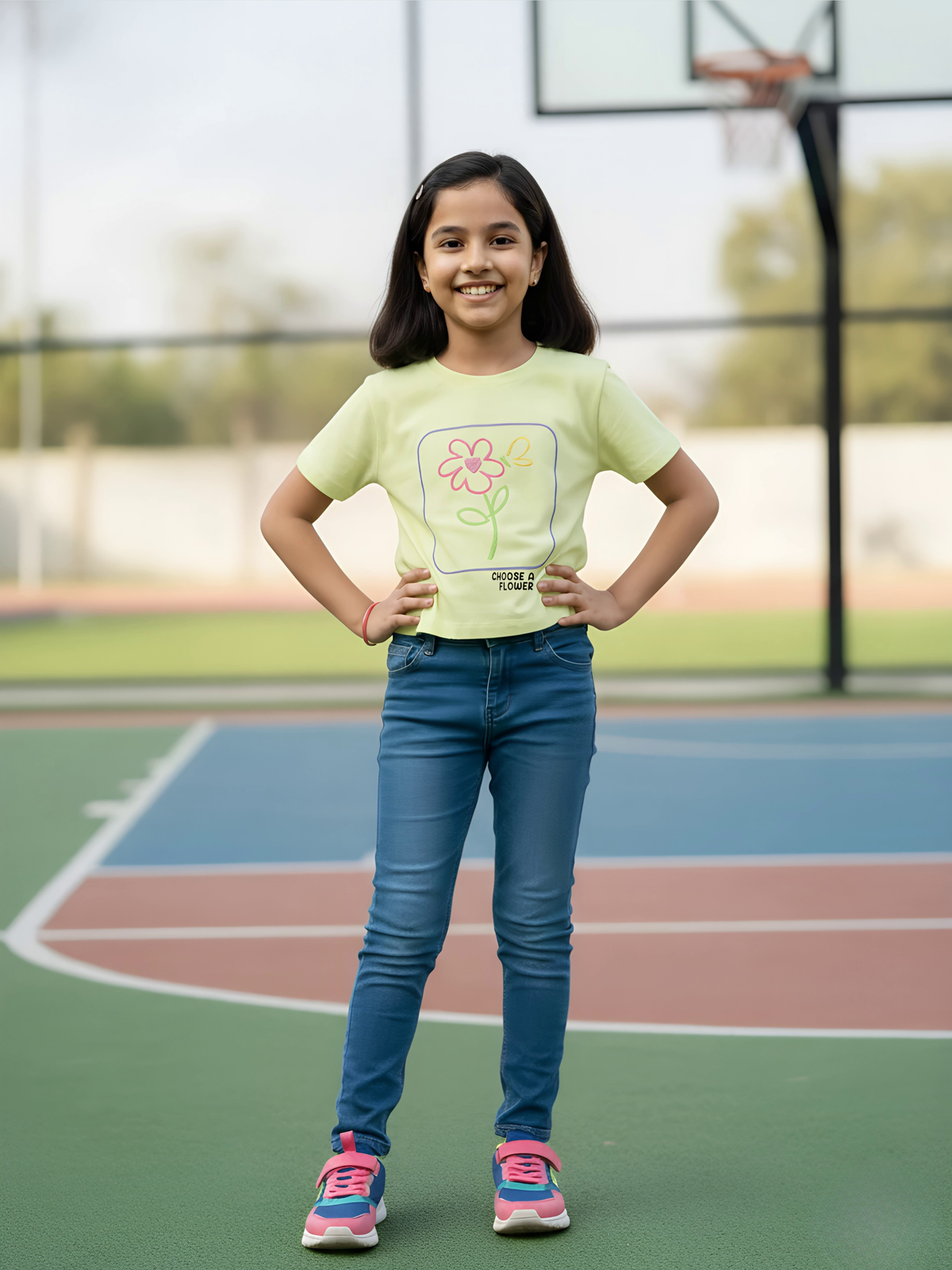 Girls' Casual Light Green Floral Graphic Crop Top