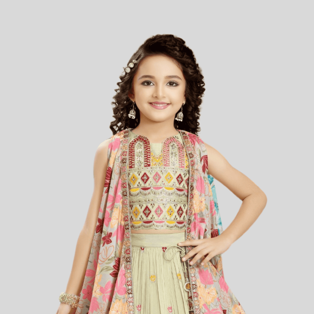 Girls Traditional Sleeves Less Long Choli - Fawn