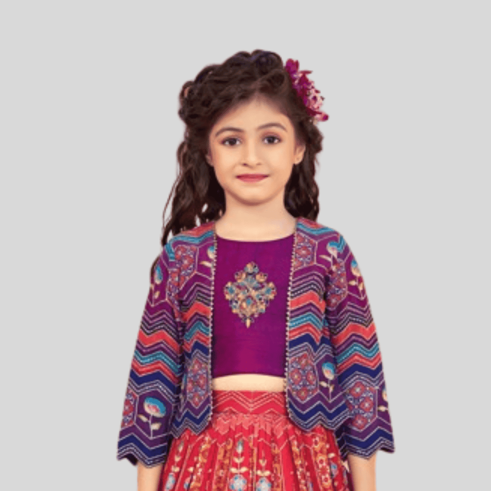 Girls Traditional 3/4th Sleeves Long Choli - Purple