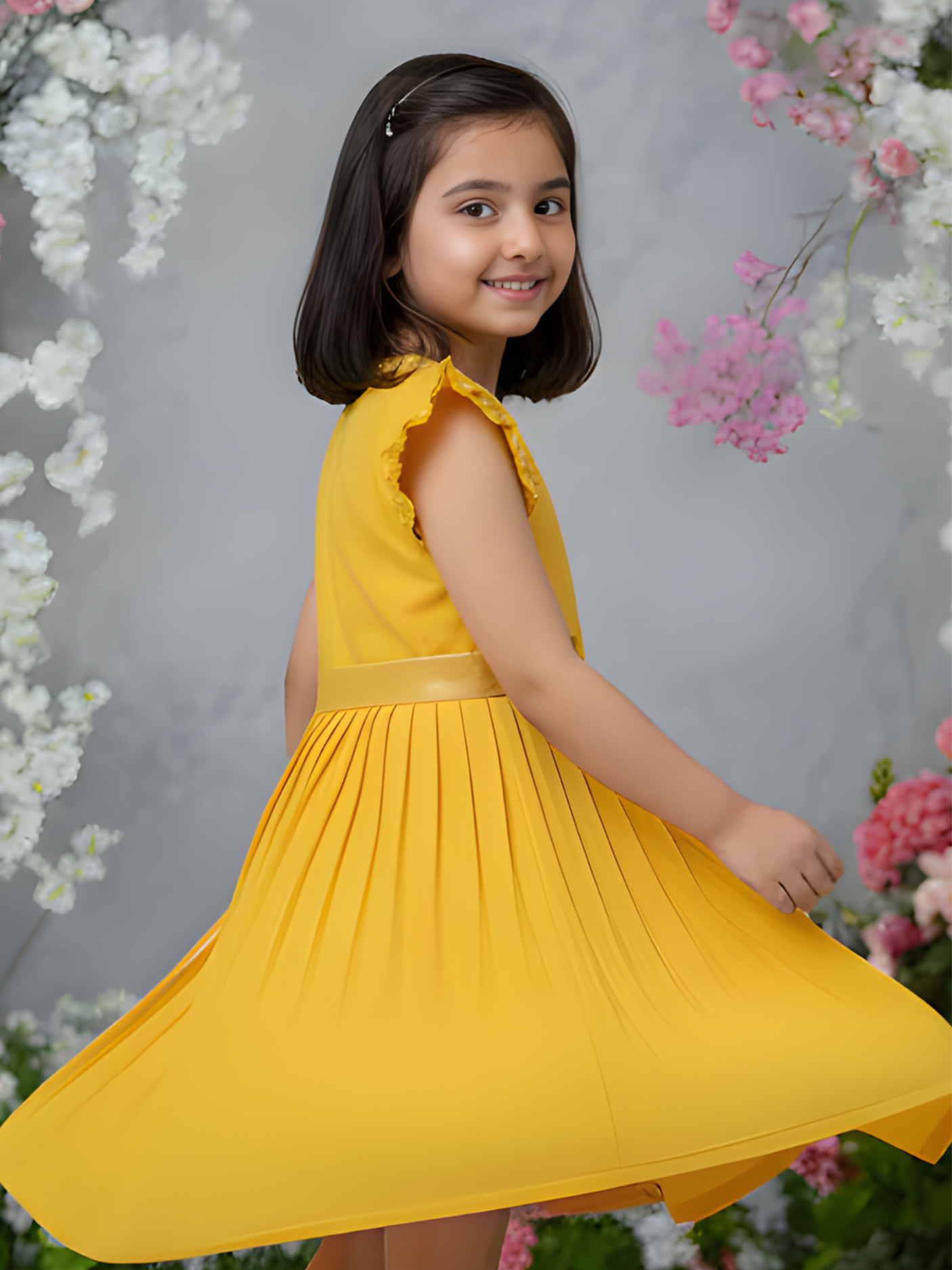 Girls Casual Printed Cotton Frocks - Yellow