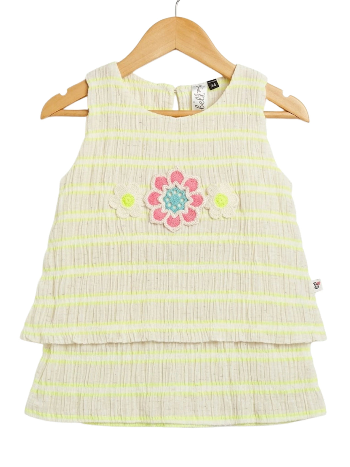 Girls Lime Green Striped Floral Frock