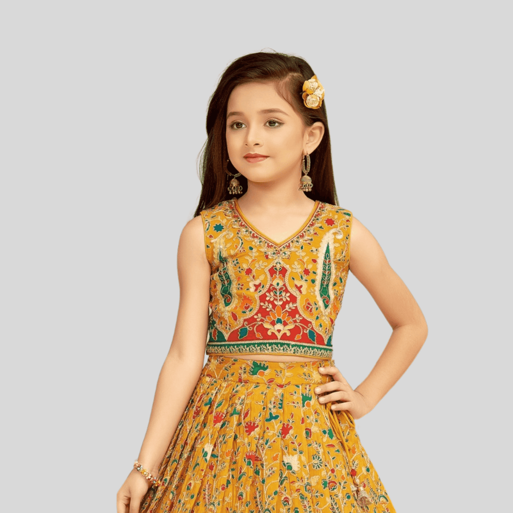 Girls Traditional Sleeves Less Long Choli - Yellow