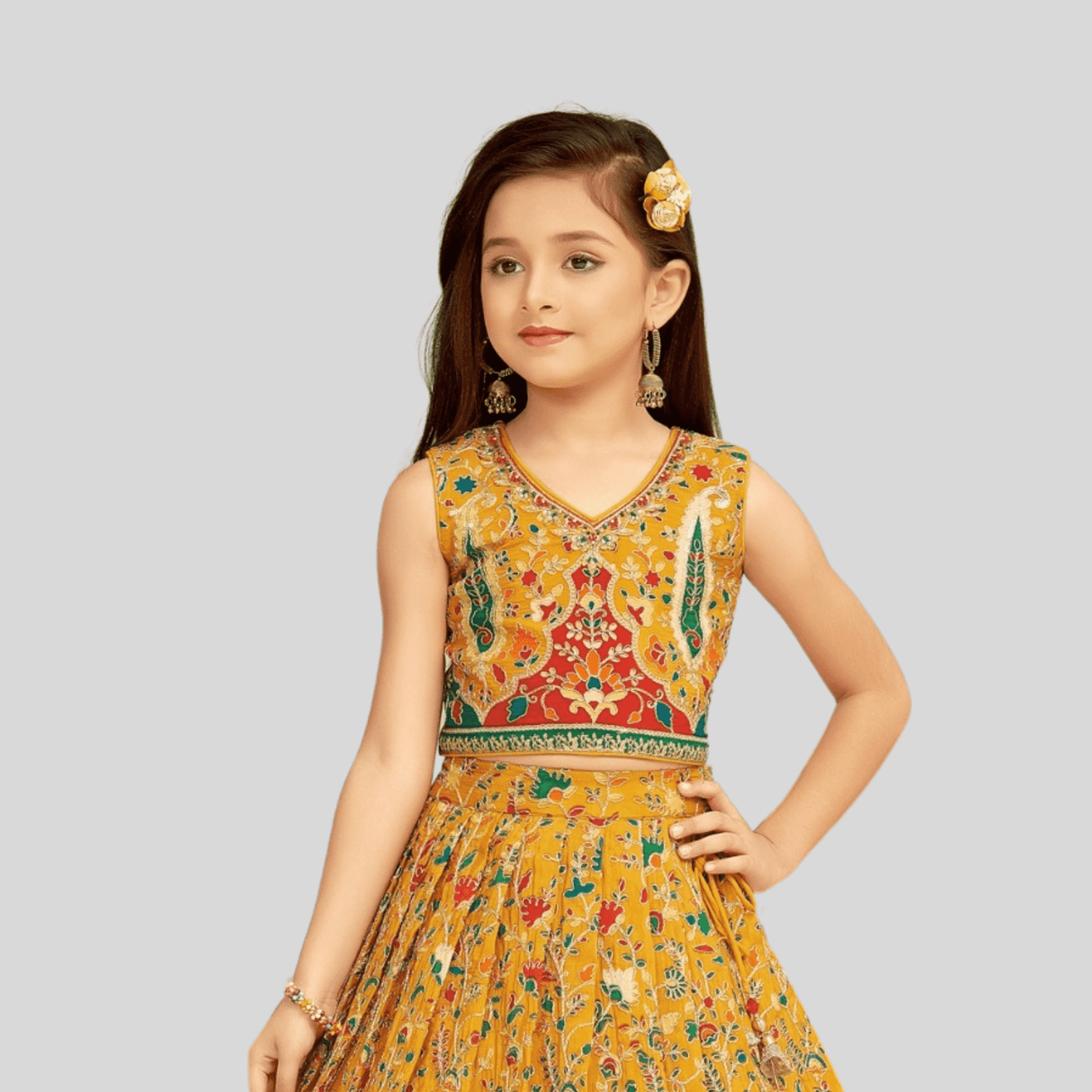 Girls Traditional Sleeves Less Long Choli - Yellow