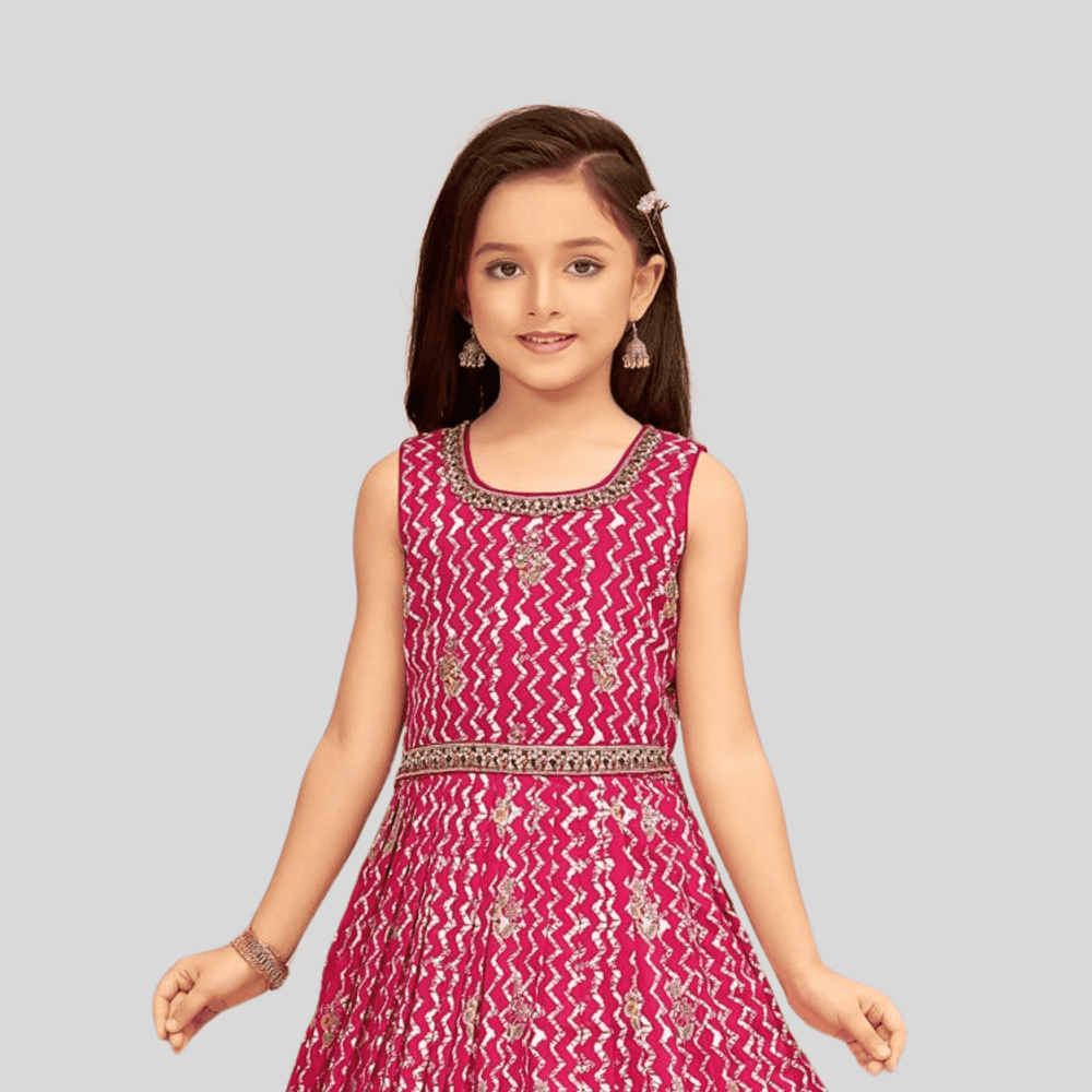 Girls Traditional Sleeves Less Full Length Gown - Rani