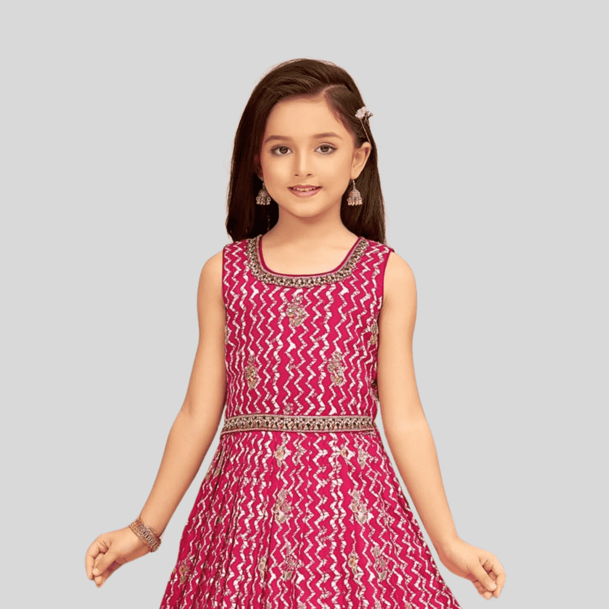 Girls Traditional Sleeves Less Full Length Gown - Rani