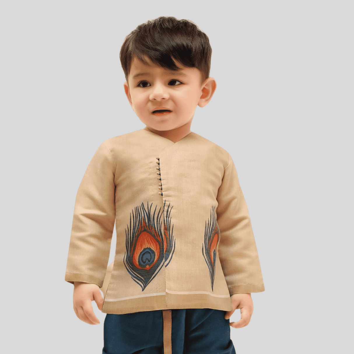 Boys Traditional Printed Dhoti Kurta Set - Blue