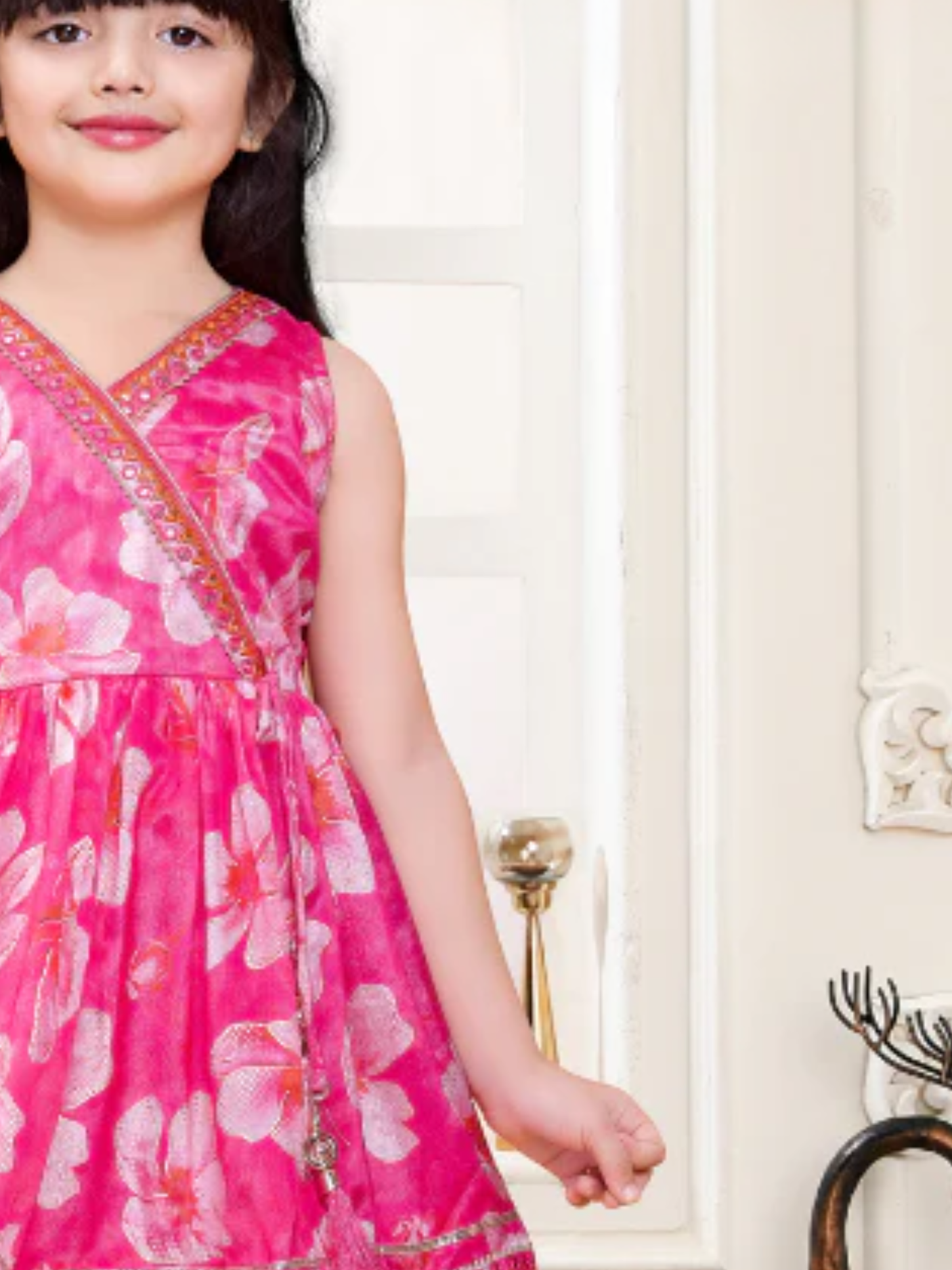 Girls' Festive Fuchsia Pink Kurta and Printed Sharara Set