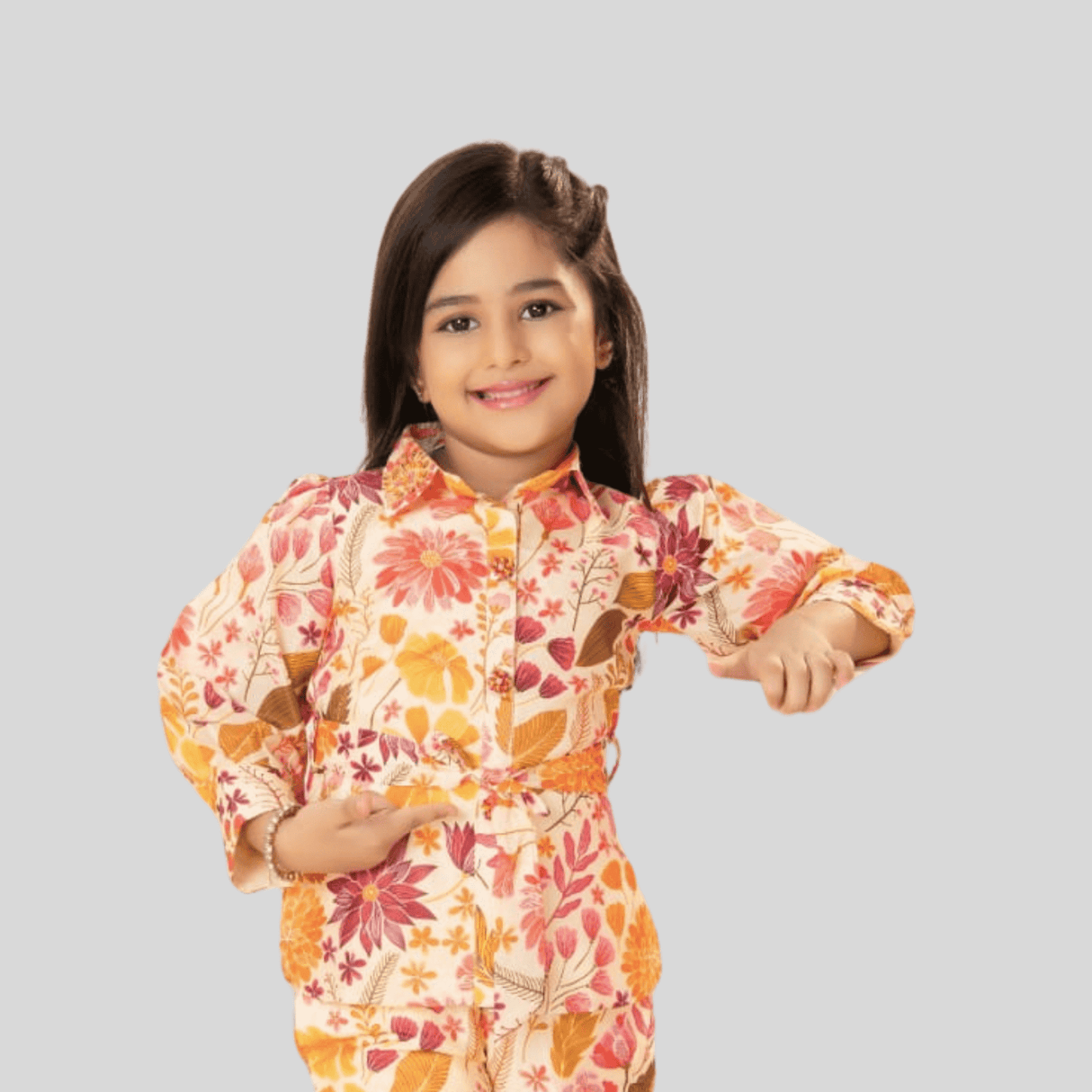 Girls Traditional 3/4th Sleeves Pant Set - Orange