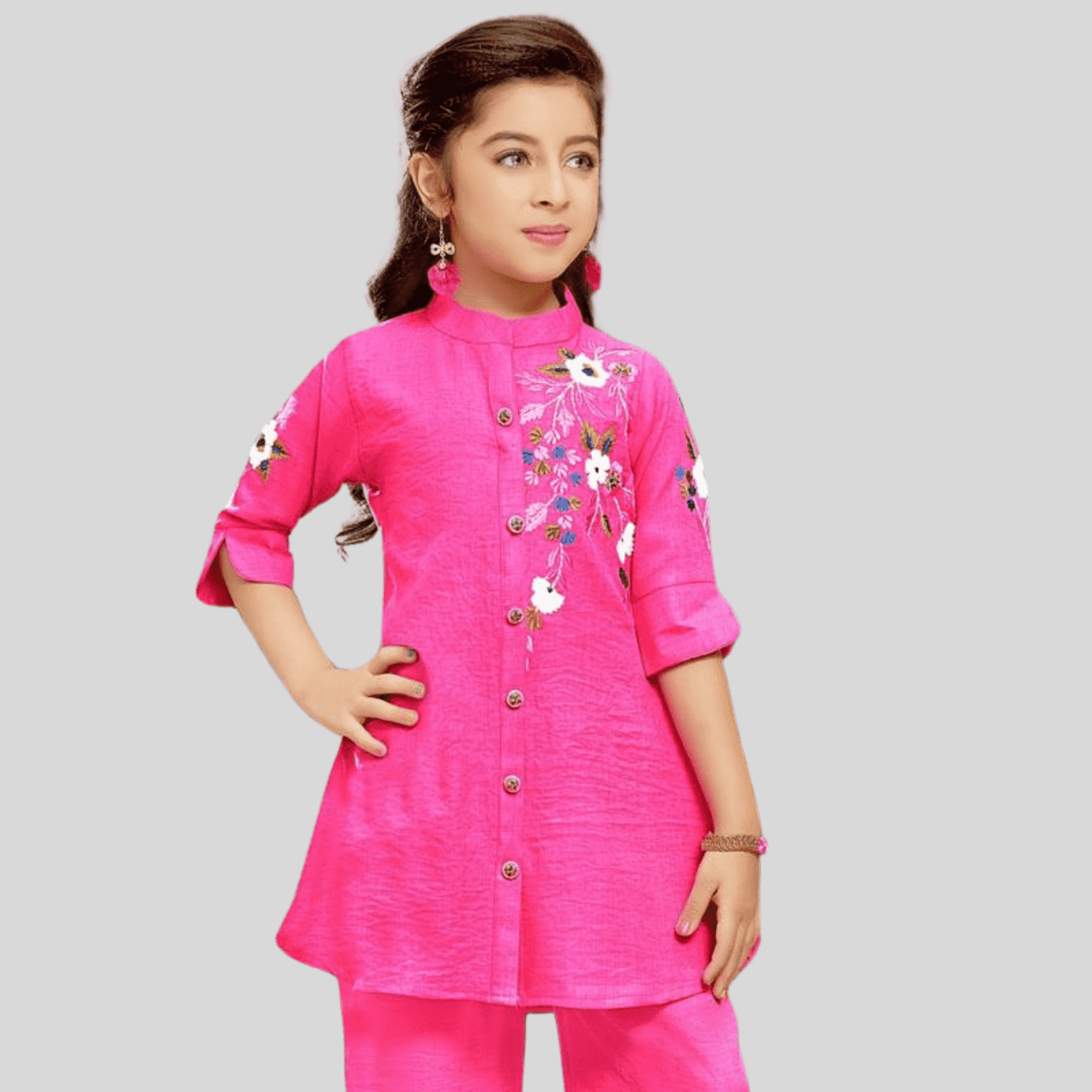 Girls Traditional 3/4th Sleeves Plazo Set - Pink