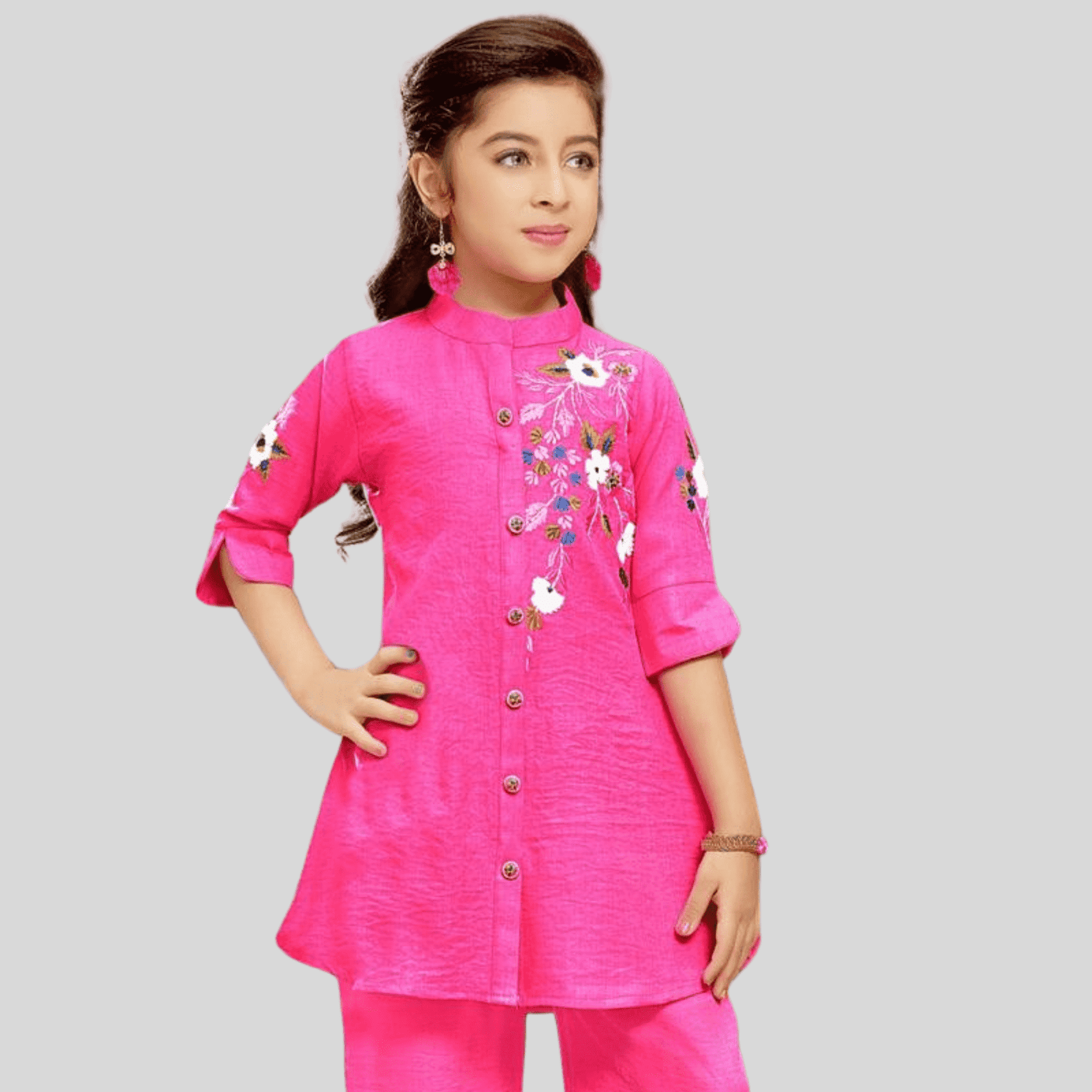 Girls Traditional 3/4th Sleeves Plazo Set - Pink