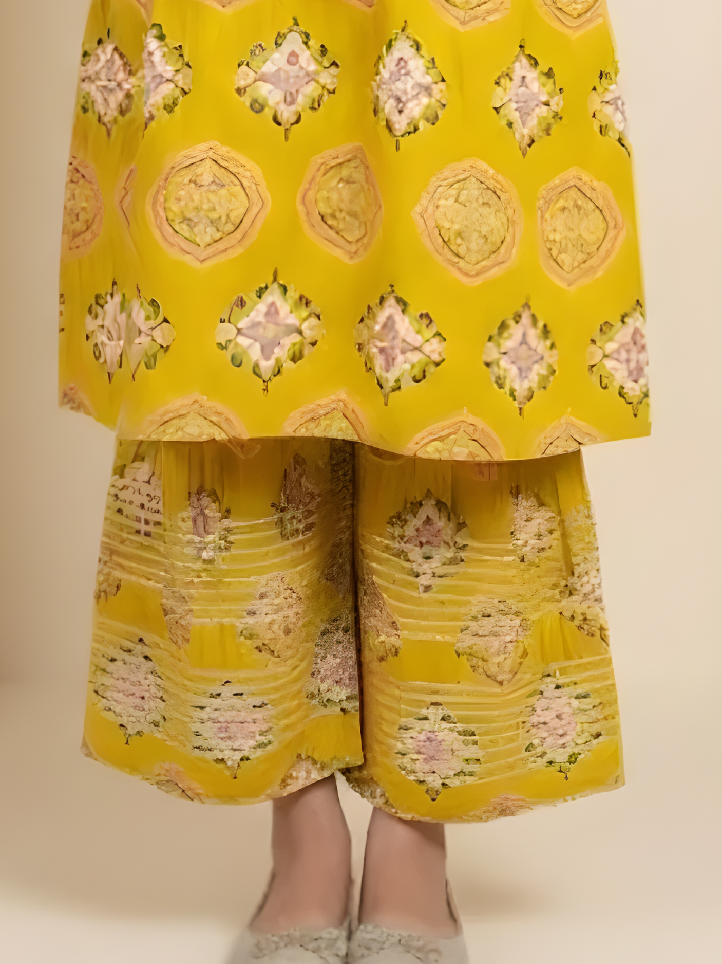 Girls Yellow Angrakha Kurta with Palazzo Set