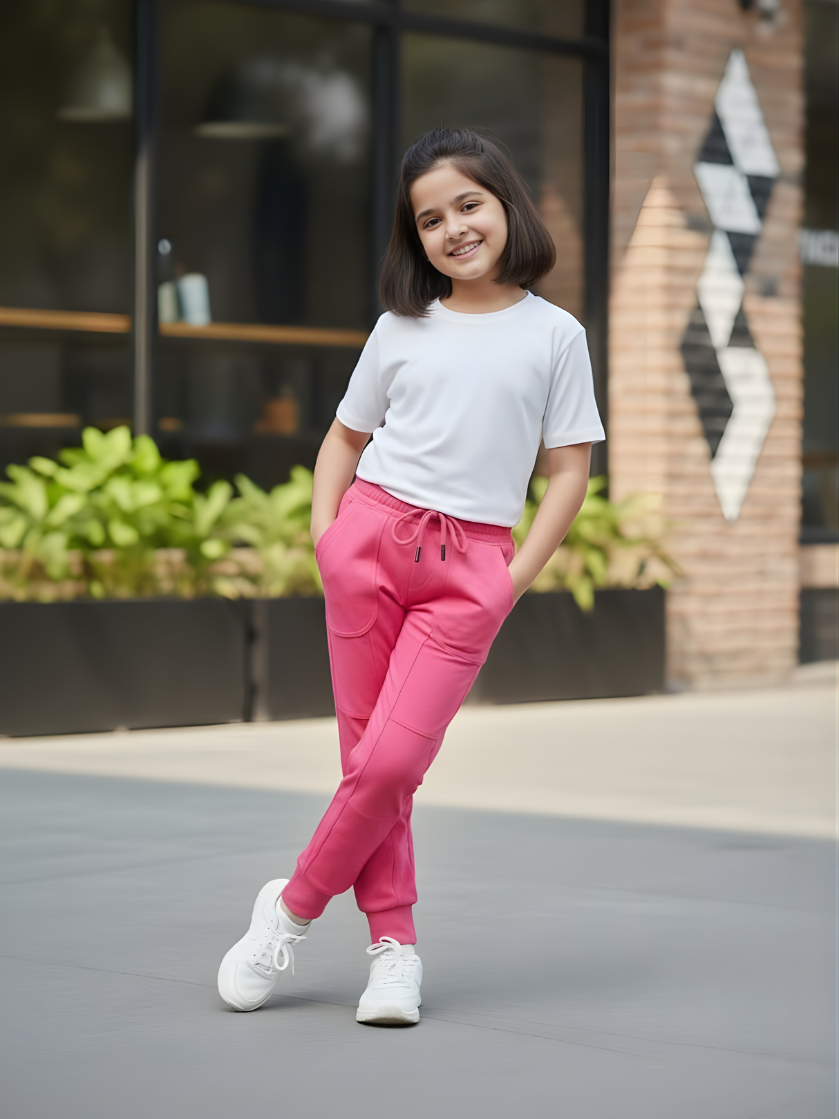 Girls' Stylish Pink Joggers with Elasticated Drawstring Waist