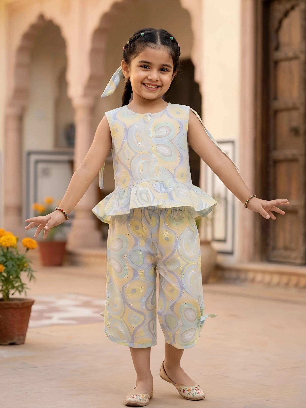 Girls Yellow Marble Swirl Cotton Co-ord Set