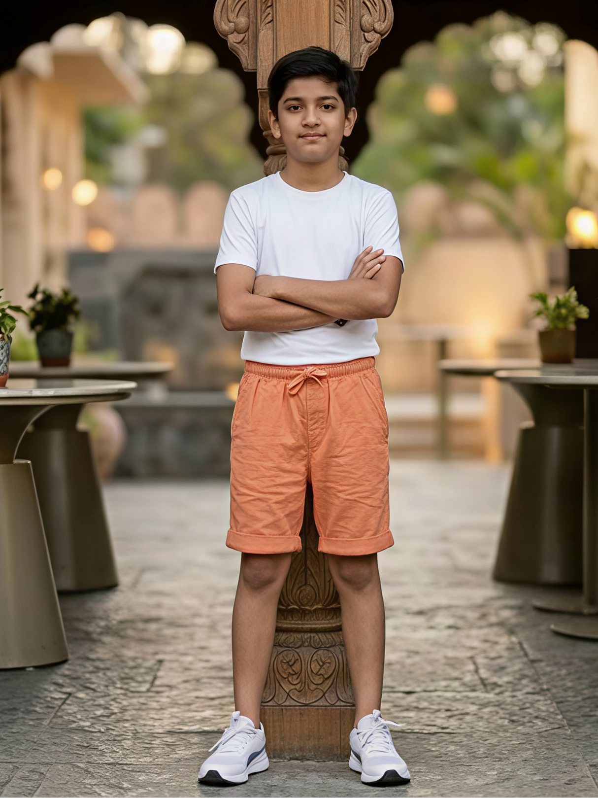 Boys' Vibrant Orange Casual Cotton Shorts