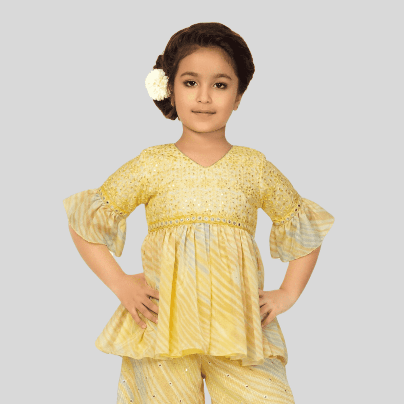 Girls Traditional 3/4th Sleeves Chuddidar Sets - Yellow