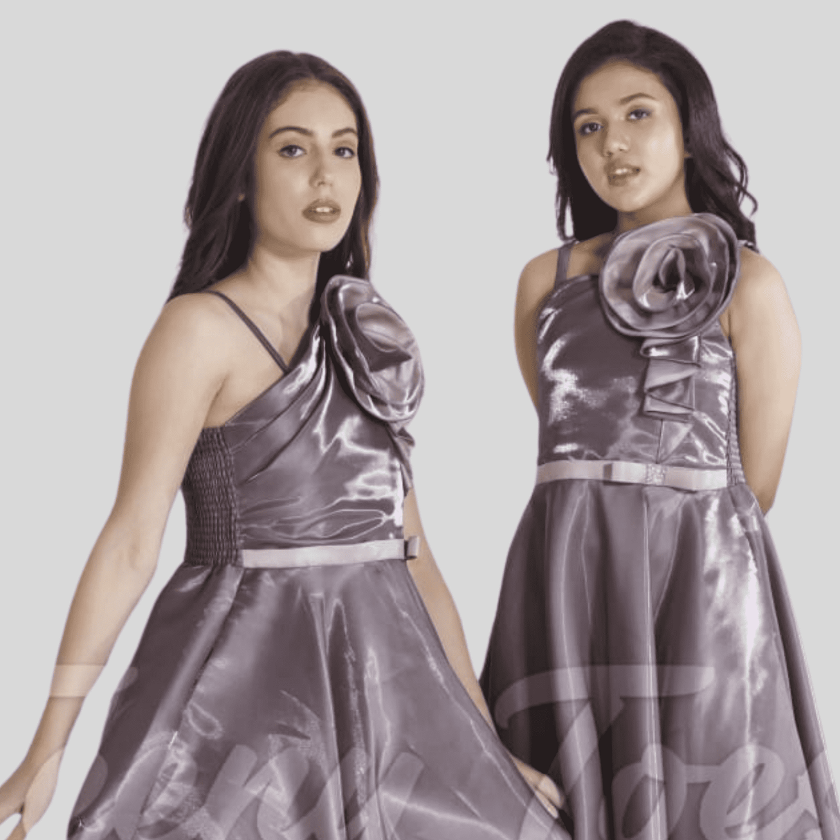 Girls Party Satin Western Gown With Work - Purple