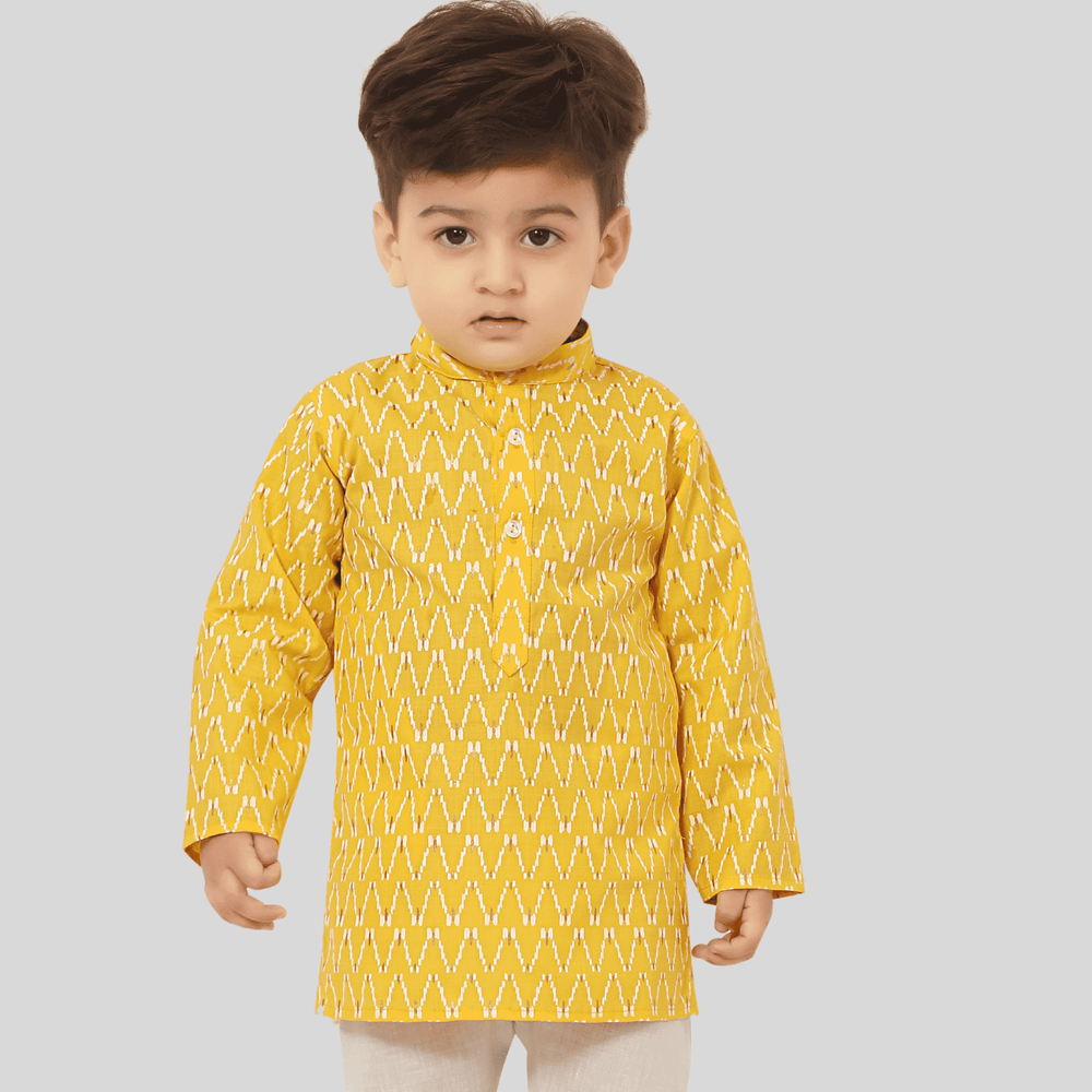 Boys Traditional Printed Chudidar Kurta Set - Yellow