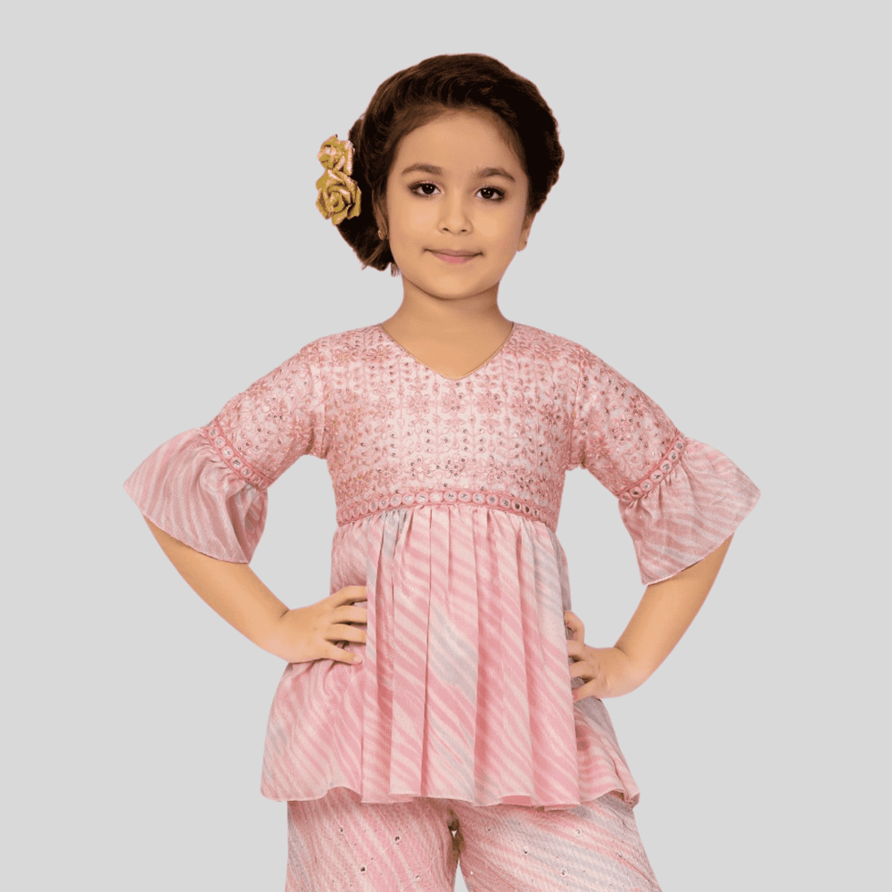 Girls Traditional 3/4th Sleeves Chuddidar Sets - Pink