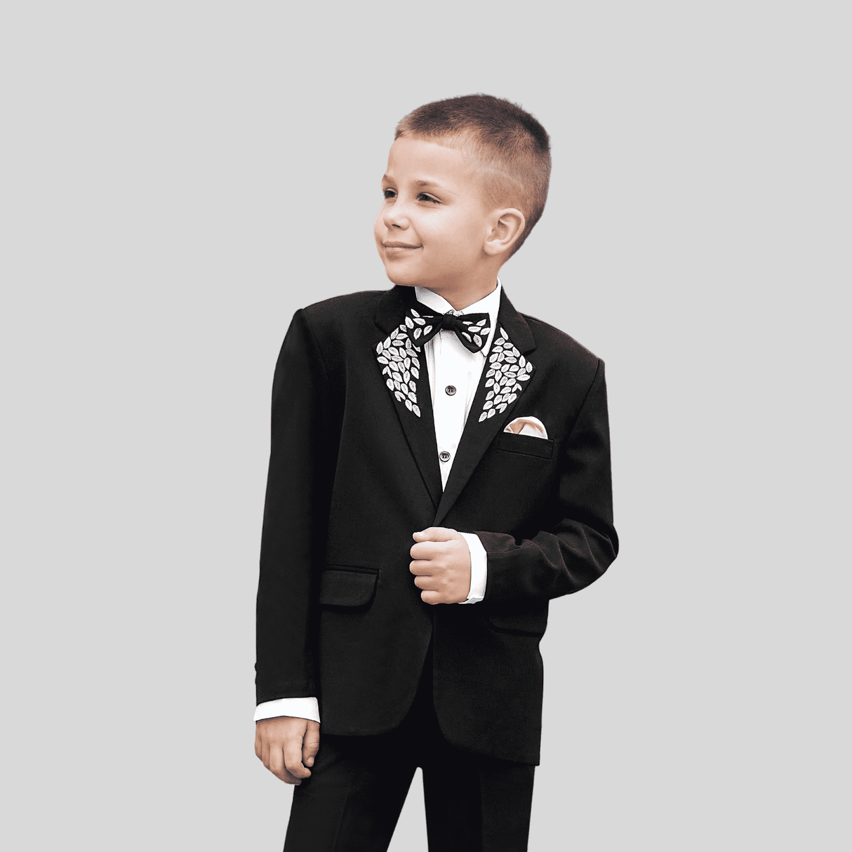 Boys Party 3 Piece Suit With Bow-Black