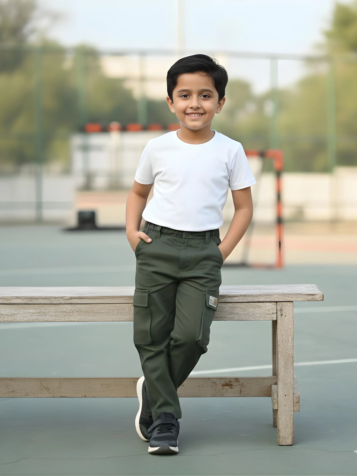 Boys Premium Olive Green Cotton Cargo Pants