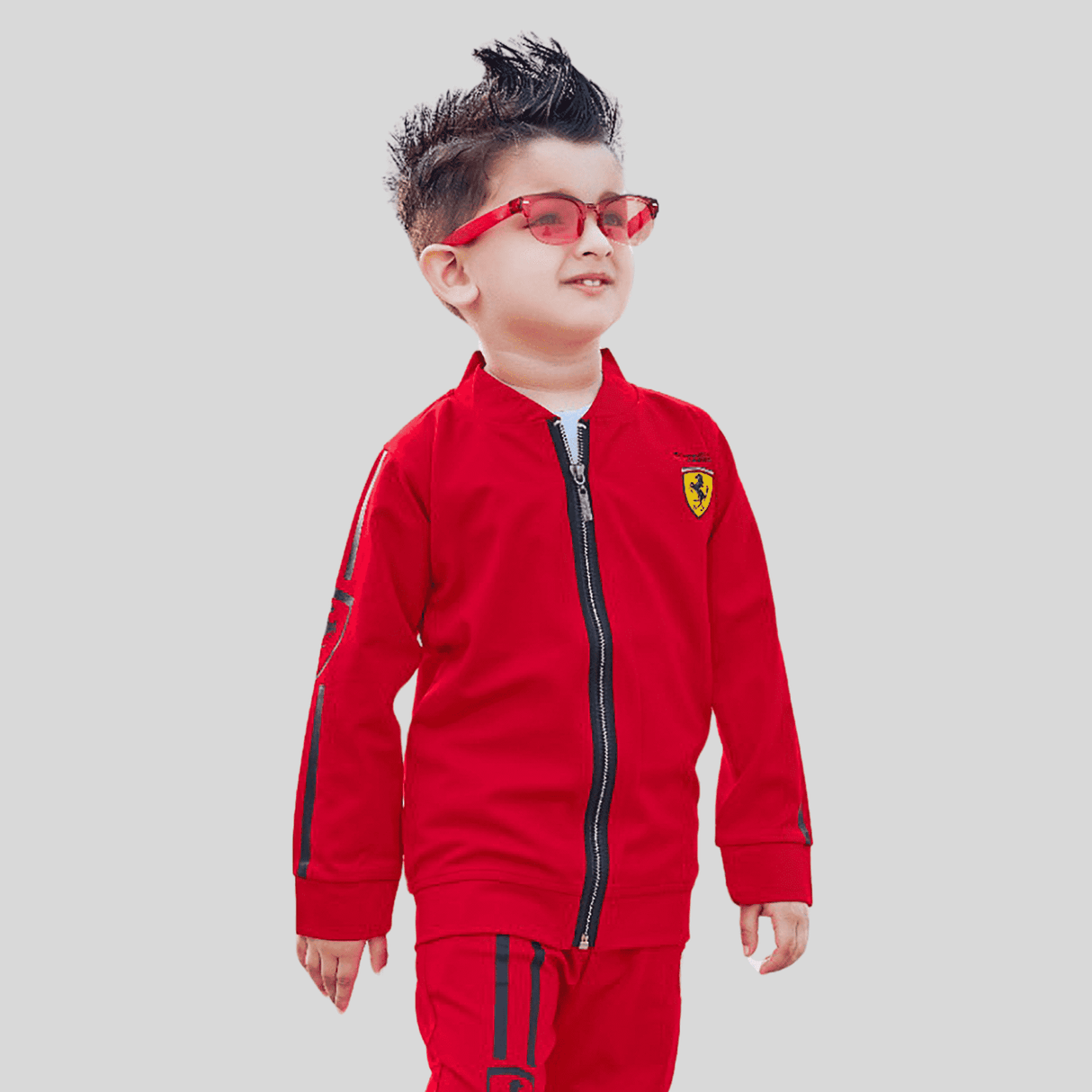 Boys Casual Coordinate Sets Printed Full Sleeves Track Pant Set - Red