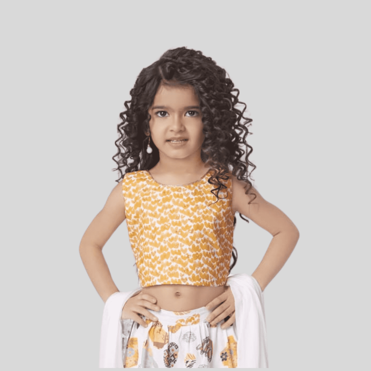Girls Traditional Sleeves Less Long Choli - Orange