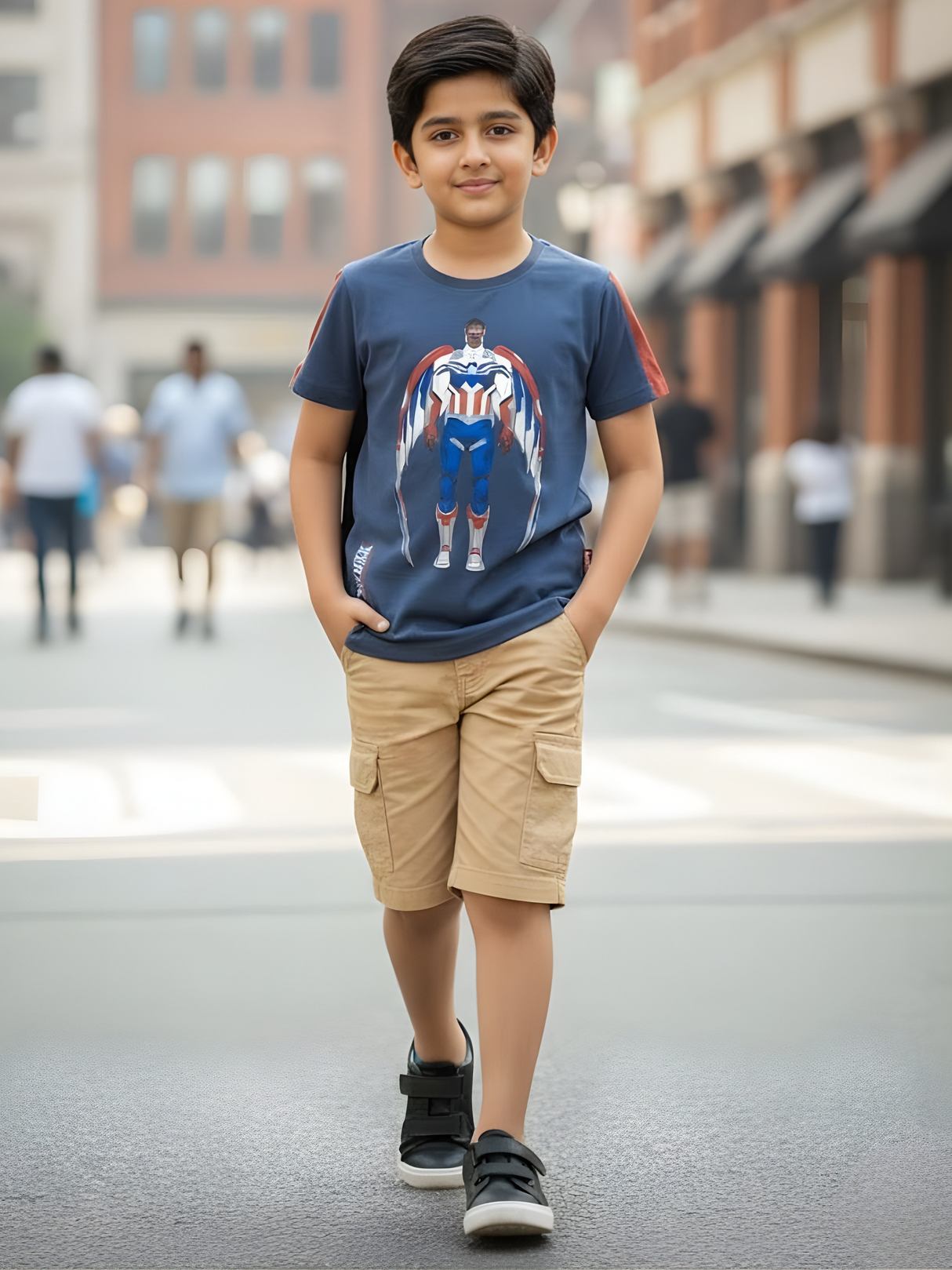 Boys' Navy Blue Marvel Falcon Captain America Graphic T-Shirt.