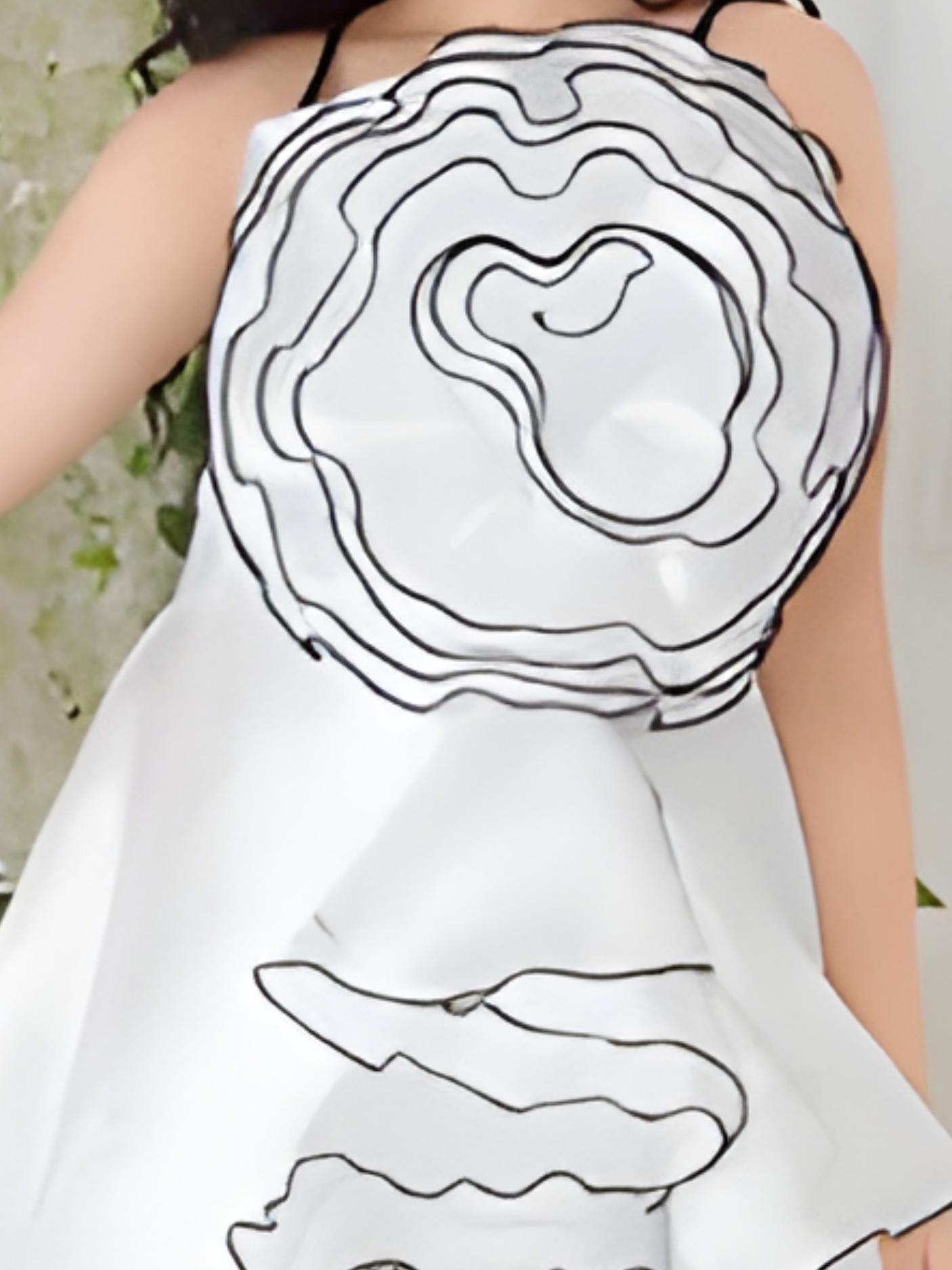 Girls' White Organza Gown with Oversized Floral Ruffle Detail