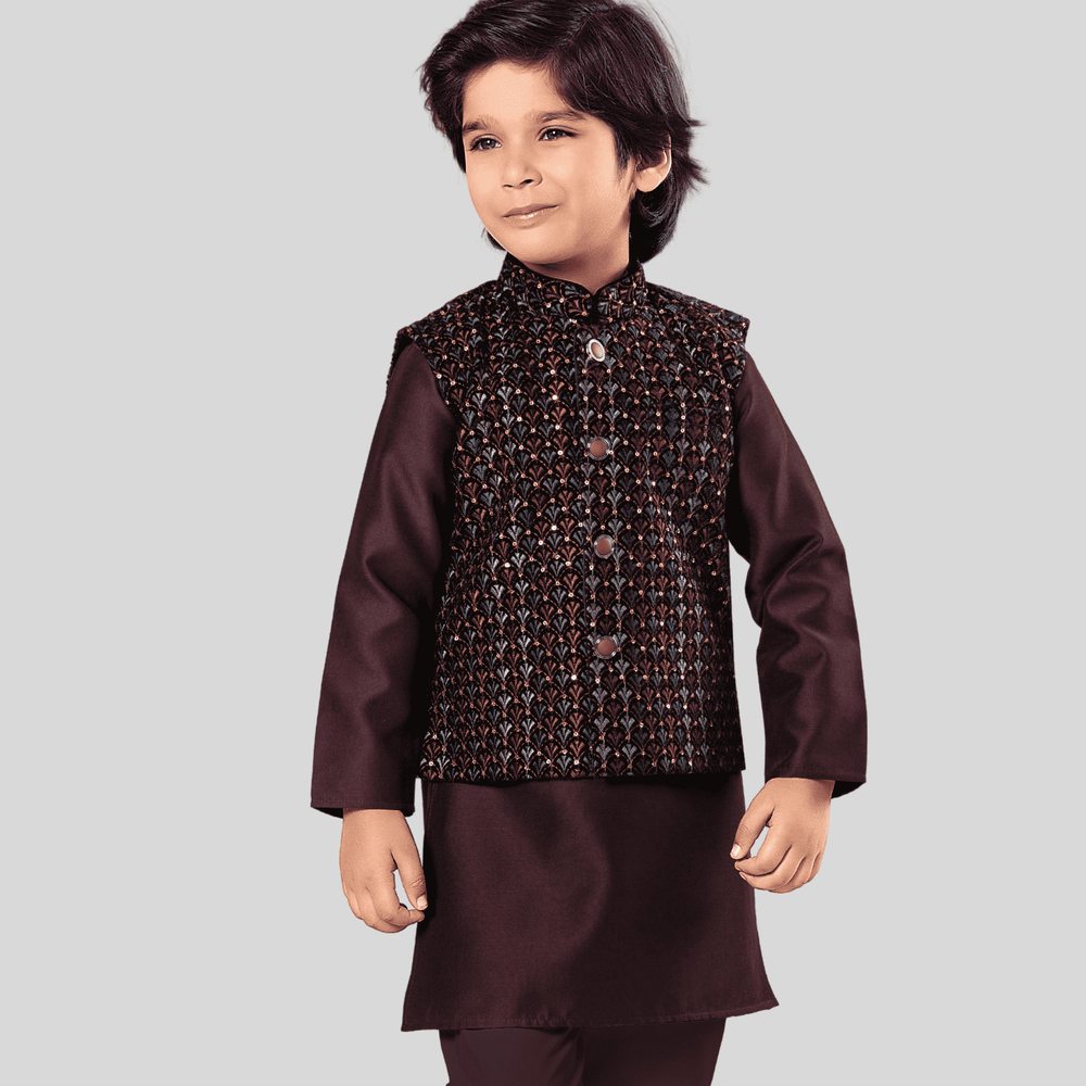 Boys Traditional With Work Chudidar Kurta with Koti - Purple