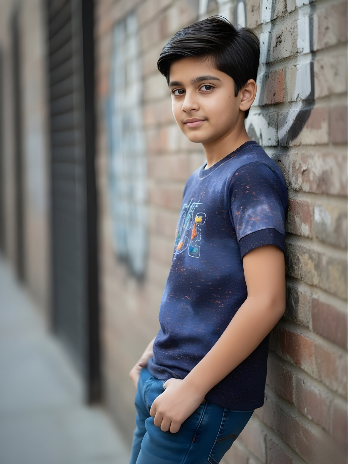 Boys' Tie-Dye Blue T-Shirt with Embroidered 'NICE' Slogan