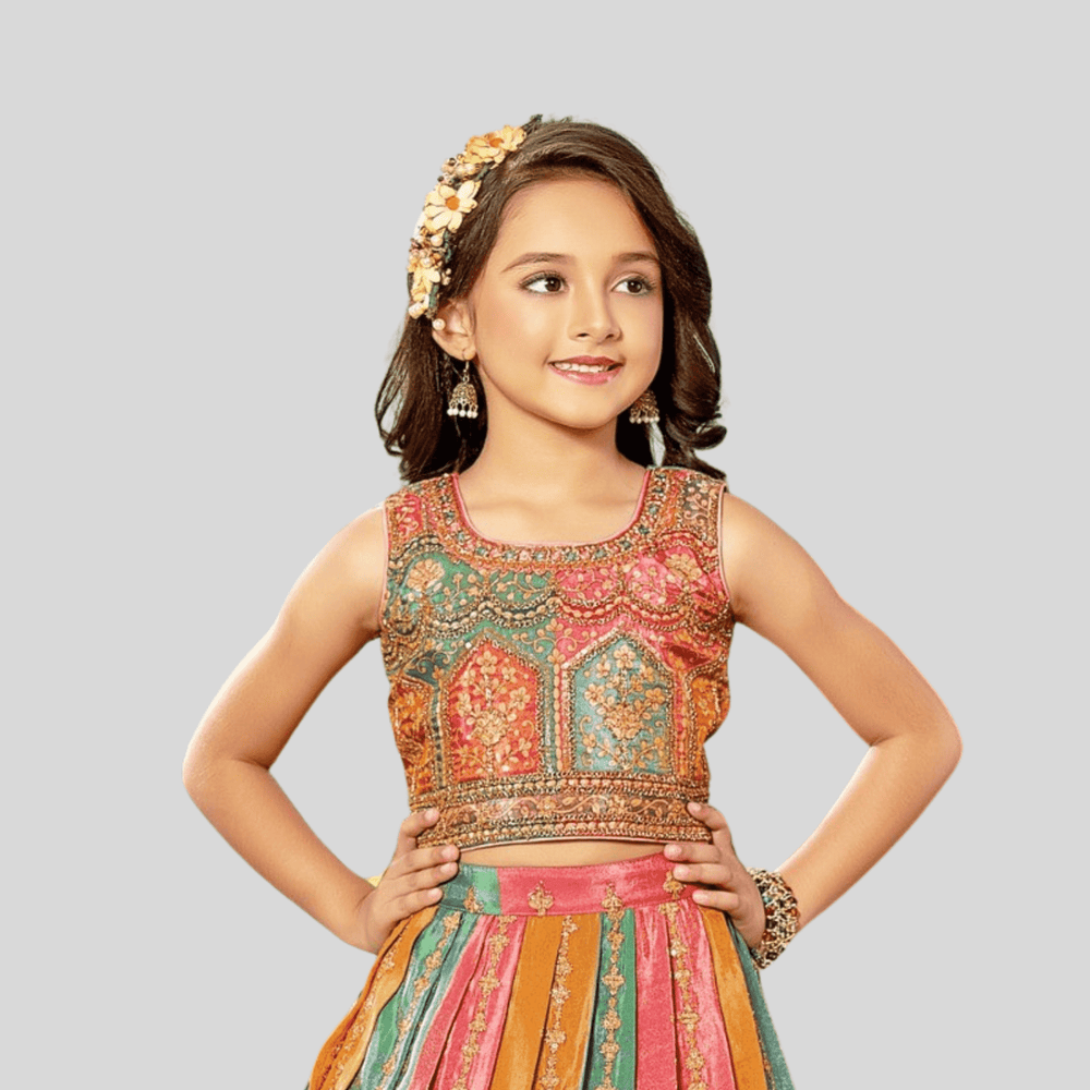 Girls Traditional Sleeves Less Long Choli - Pink